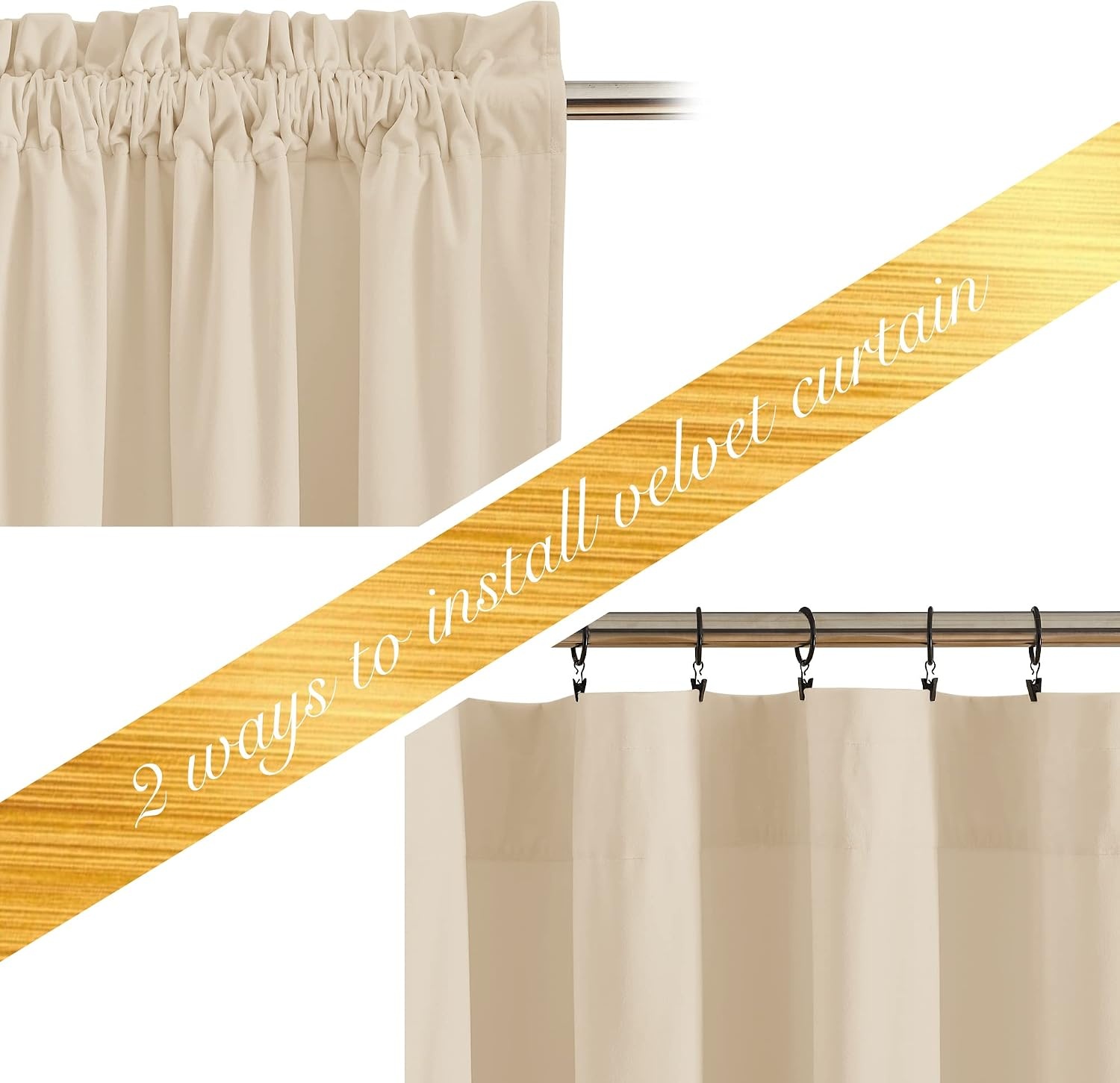 image:imageNICETOWN Black Velvet Blackout Curtains 96 inch Long 2 PanelsYellow Series Beige