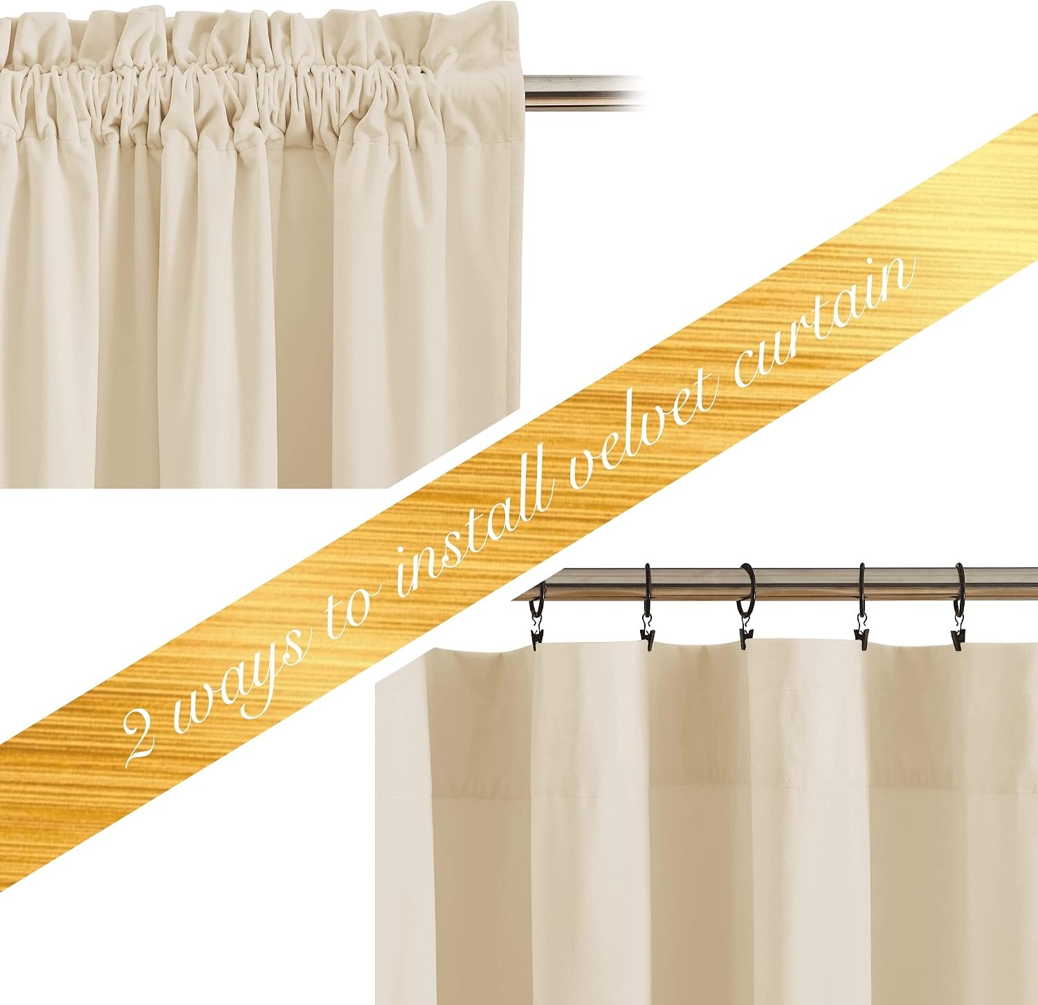 image:imageNICETOWN Black Velvet Blackout Curtains 96 inch Long 2 PanelsYellow Series Beige