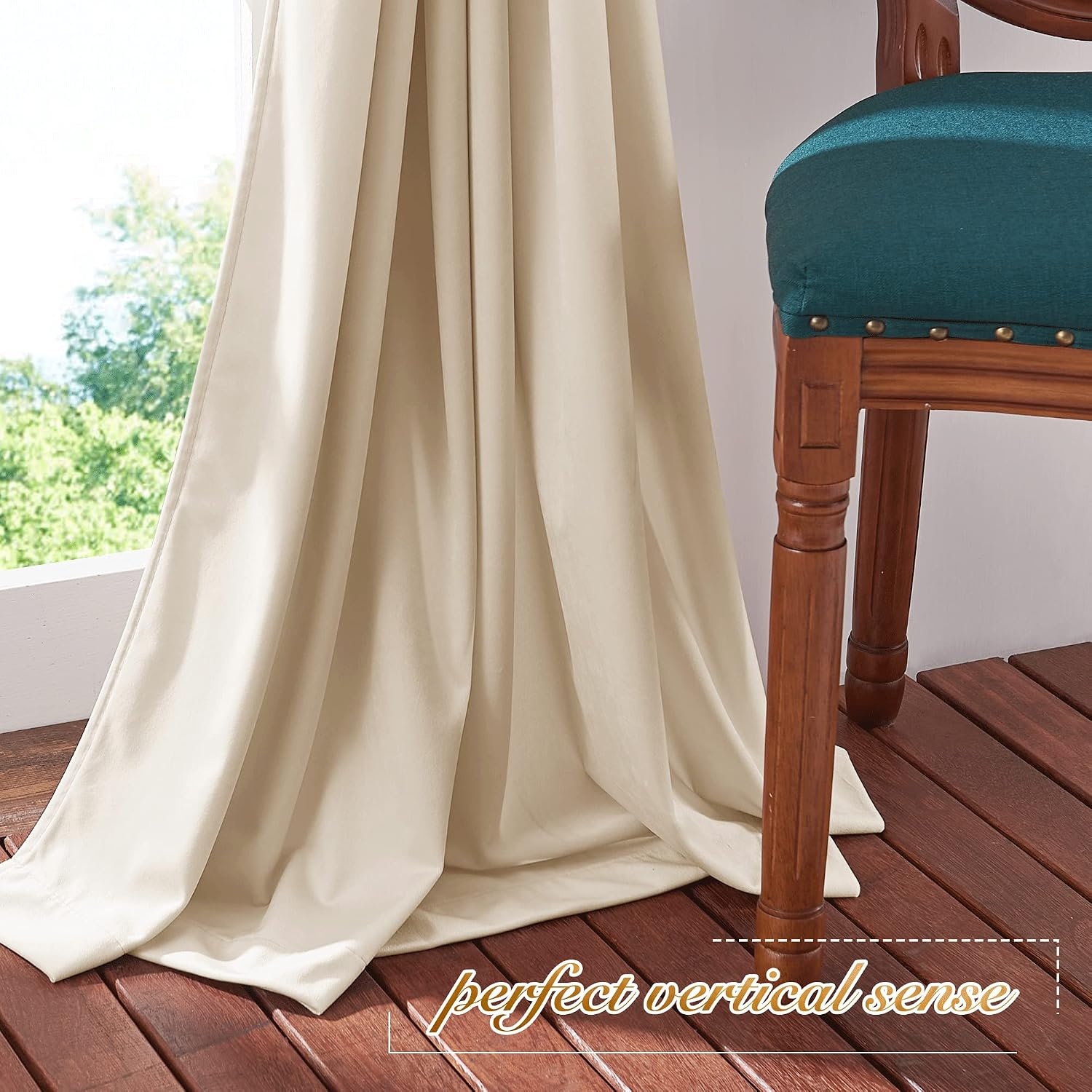 image:imageNICETOWN Black Velvet Blackout Curtains 96 inch Long 2 PanelsYellow Series Beige
