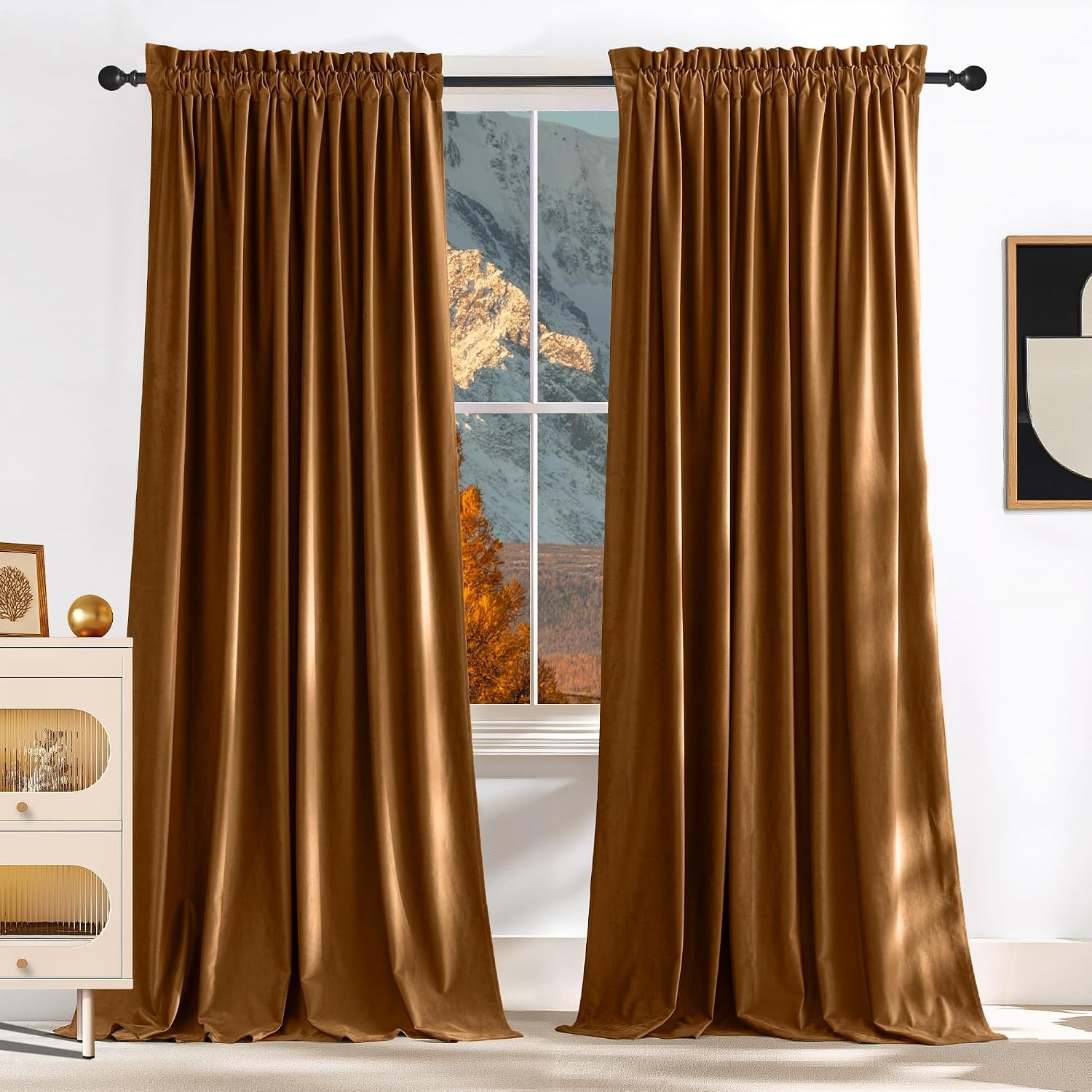 image:imageNICETOWN Black Velvet Blackout Curtains 96 inch Long 2 PanelsYellow Series Bronze
