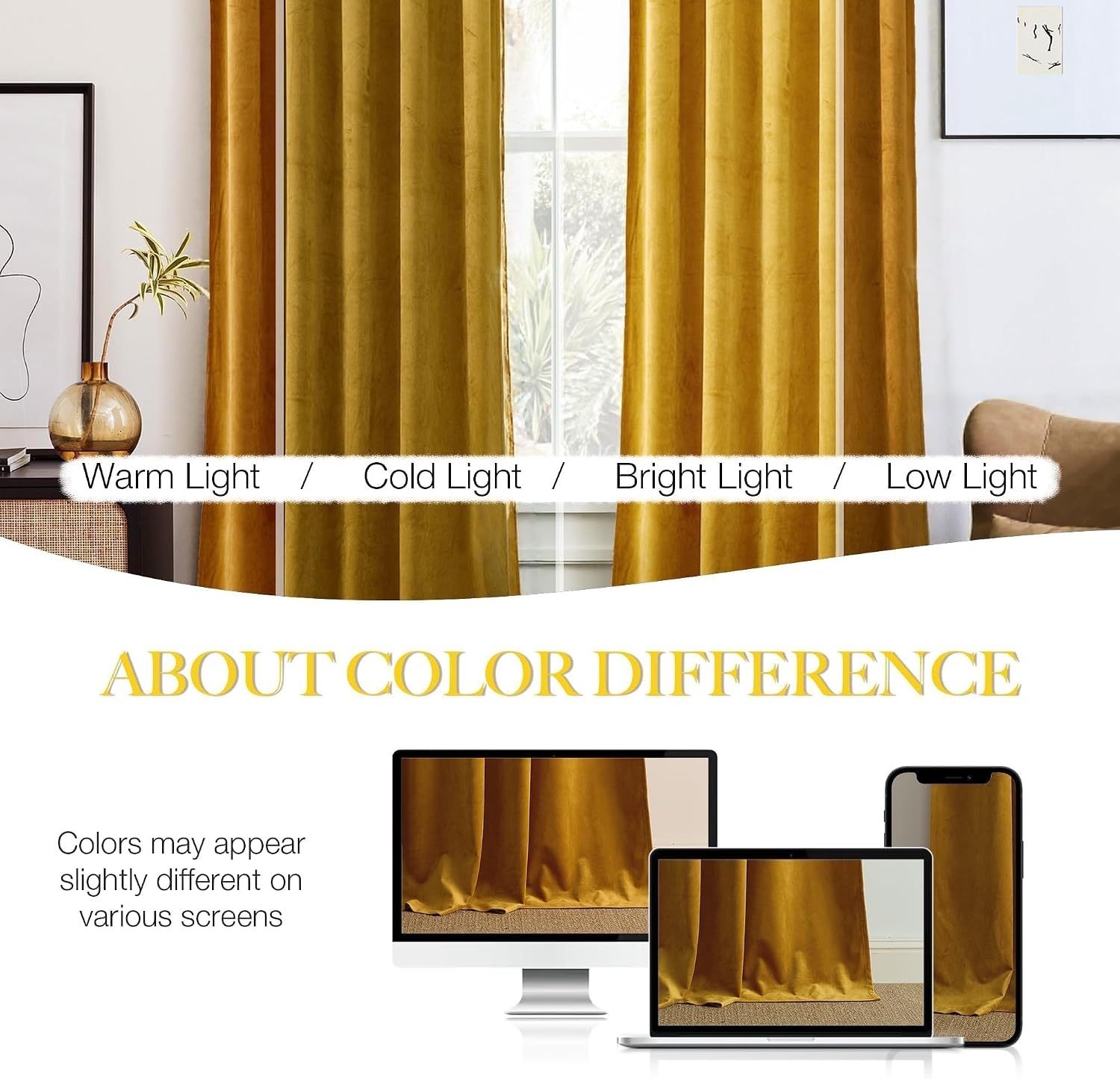 image:imageNICETOWN Black Velvet Blackout Curtains 96 inch Long 2 PanelsYellow Series Mustard Gold