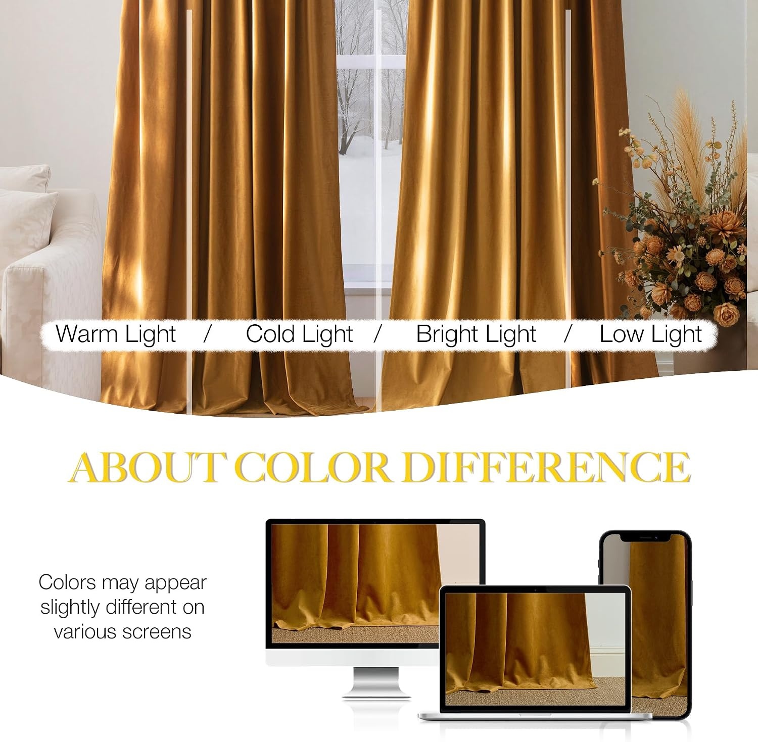 image:imageNICETOWN Black Velvet Blackout Curtains 96 inch Long 2 PanelsYellow Series Mustard Yellow