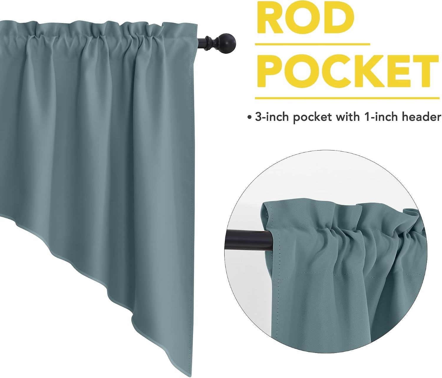image:imageNICETOWN Blackout Window Treatment Pole Pocket Kitchen Tier Curtains Tailored Scalloped ValanceSwags for Living Room One Pair 36 Wide by 63inches Long Each Panel GreyGreyish Blue