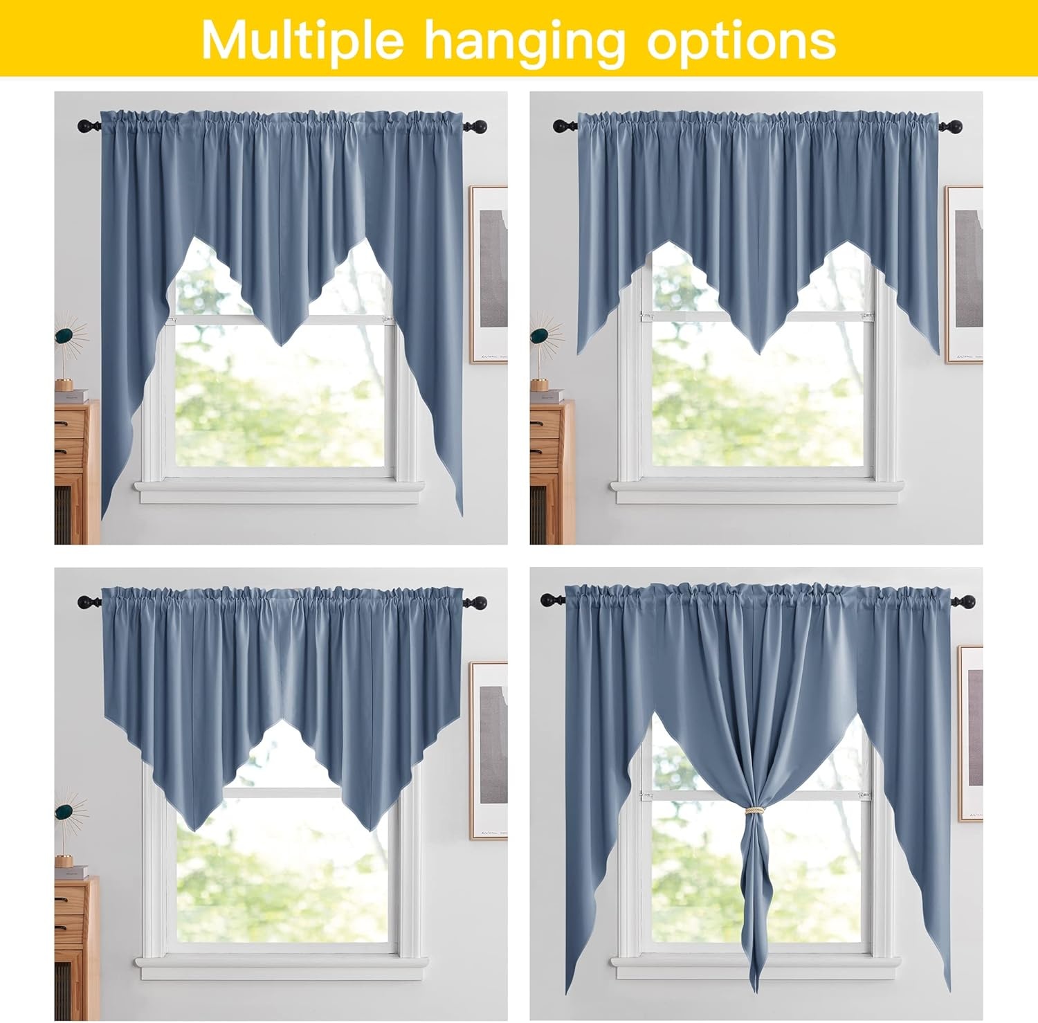 image:imageNICETOWN Blackout Window Treatment Pole Pocket Kitchen Tier Curtains Tailored Scalloped ValanceSwags for Living Room One Pair 36 Wide by 63inches Long Each Panel GreyStone Blue