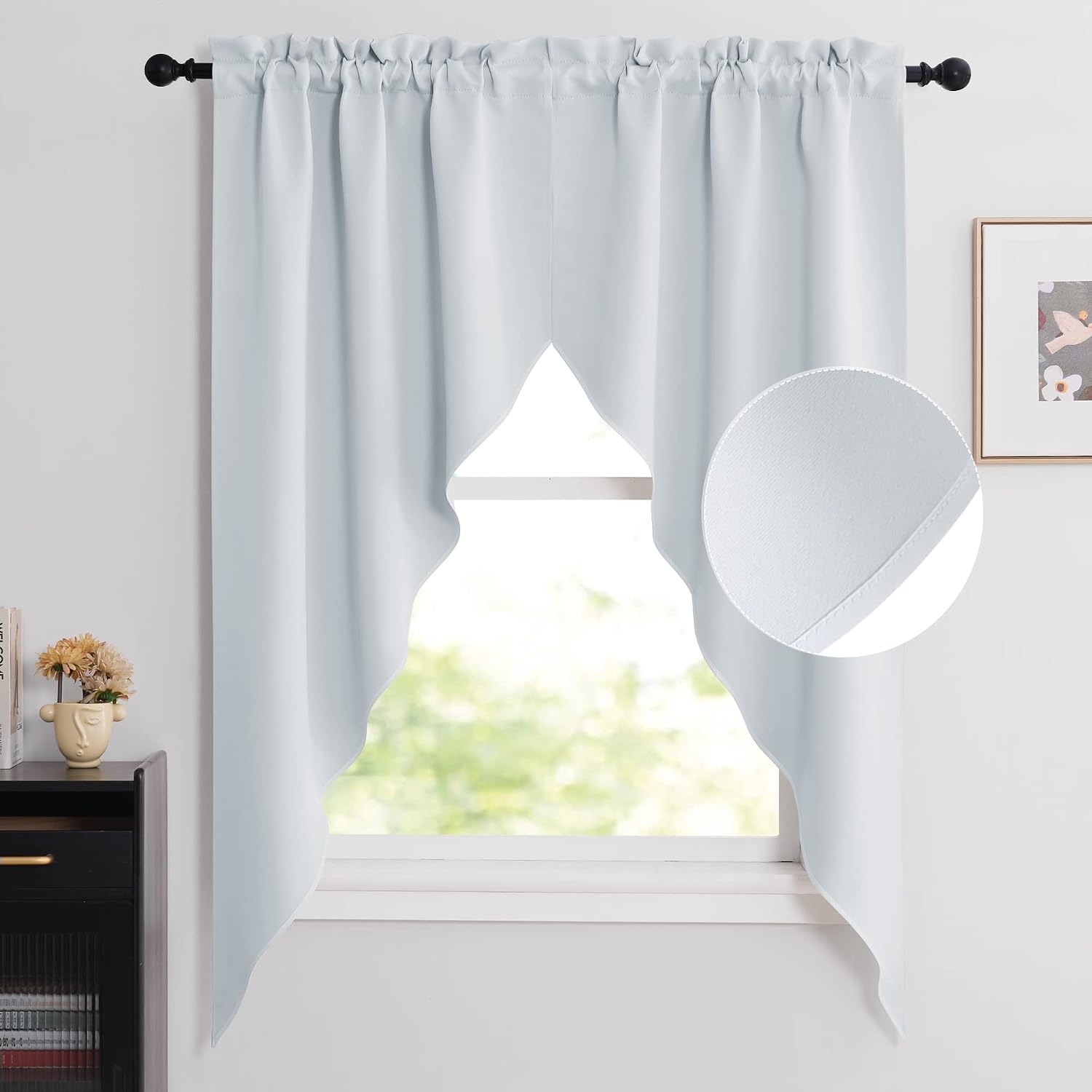 image:imageNICETOWN Blackout Window Treatment Pole Pocket Kitchen Tier Curtains Tailored Scalloped ValanceSwags for Living Room One Pair 36 Wide by 63inches Long Each Panel GreyGreyish White
