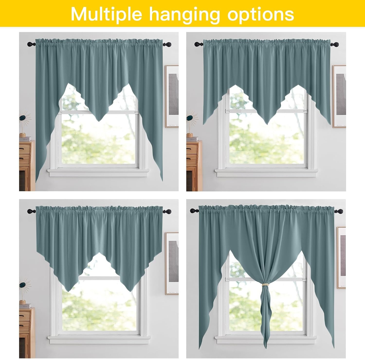 image:imageNICETOWN Blackout Window Treatment Pole Pocket Kitchen Tier Curtains Tailored Scalloped ValanceSwags for Living Room One Pair 36 Wide by 63inches Long Each Panel GreyGreyish Blue