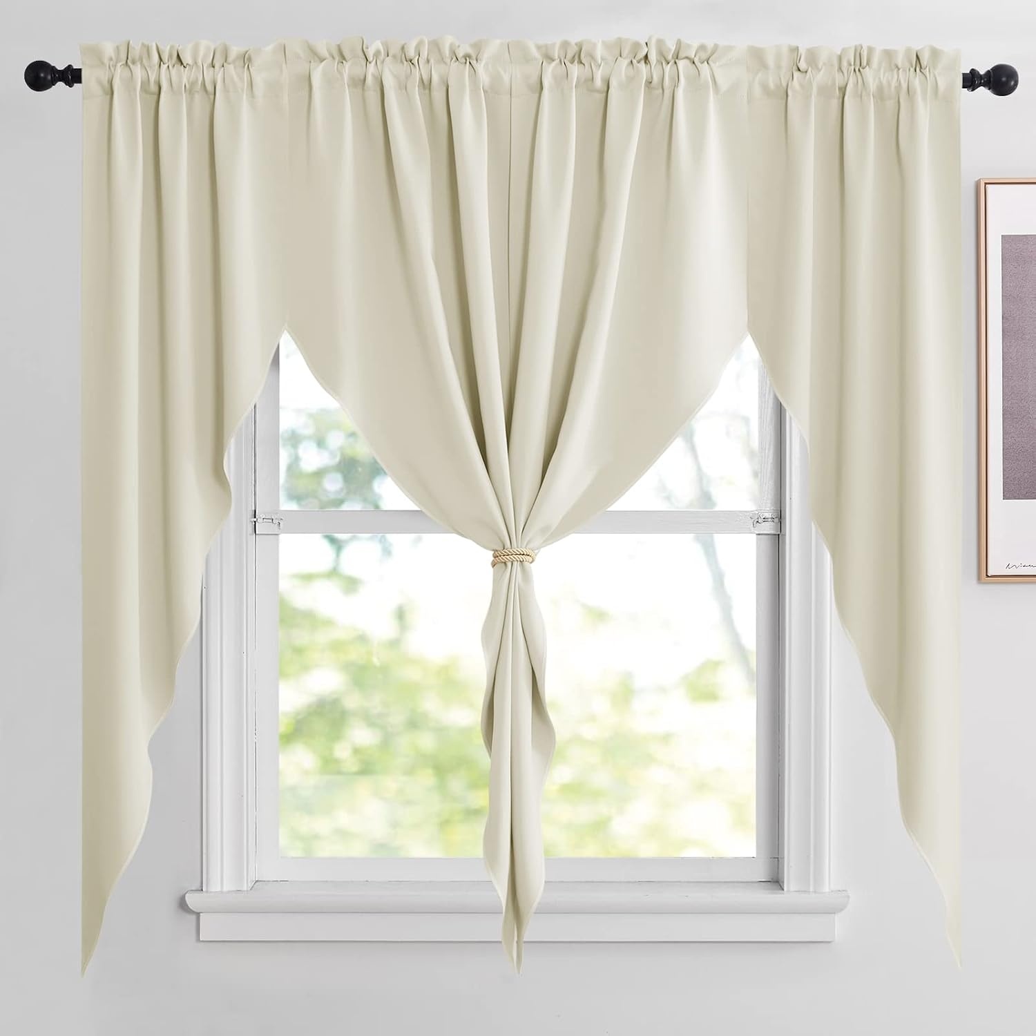 image:imageNICETOWN Blackout Window Treatment Pole Pocket Kitchen Tier Curtains Tailored Scalloped ValanceSwags for Living Room One Pair 36 Wide by 63inches Long Each Panel GreyLight Beige