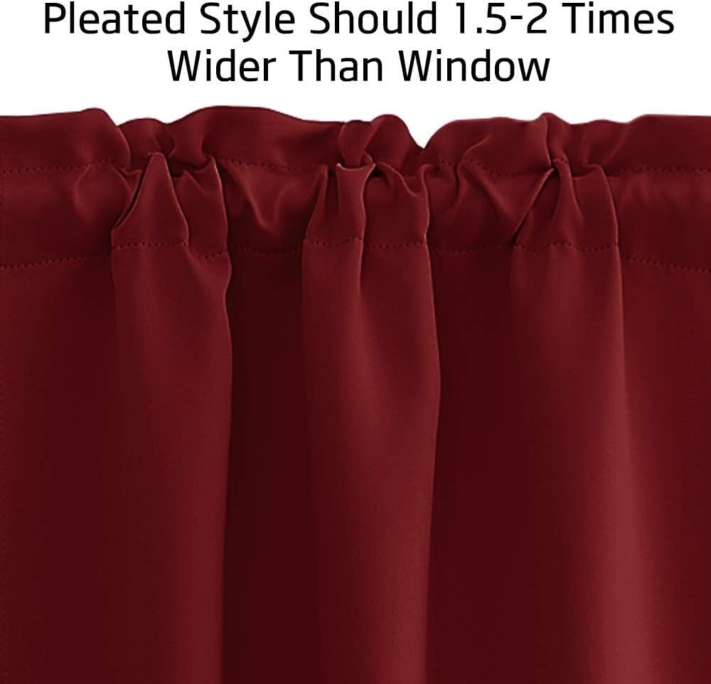 image:imageNICETOWN Blackout Window Treatment Pole Pocket Kitchen Tier Curtains Tailored Scalloped ValanceSwags for Living Room One Pair 36 Wide by 63inches Long Each Panel GreyBurgundy Red