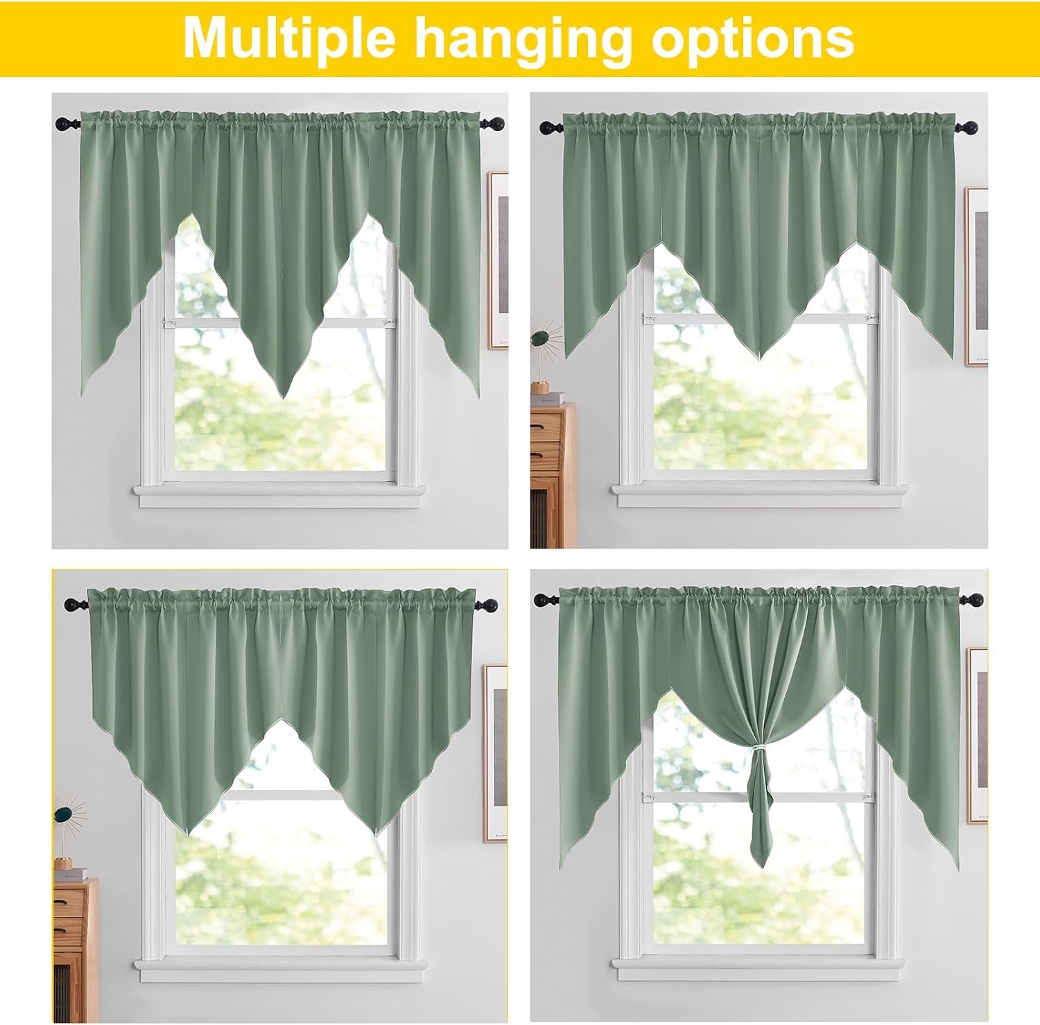 image:imageNICETOWN Blackout Window Treatment Pole Pocket Kitchen Tier Curtains Tailored Scalloped ValanceSwags for Living Room One Pair 36 Wide by 63inches Long Each Panel GreyGreyish Green