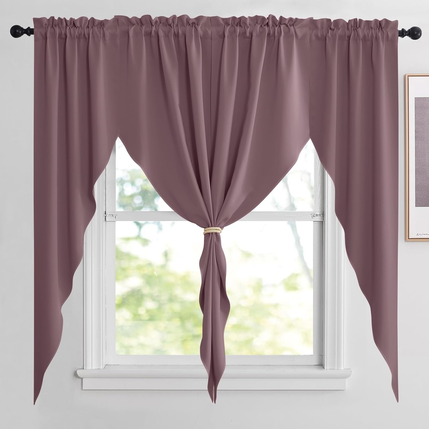 image:imageNICETOWN Blackout Window Treatment Pole Pocket Kitchen Tier Curtains Tailored Scalloped ValanceSwags for Living Room One Pair 36 Wide by 63inches Long Each Panel GreyDry Rose
