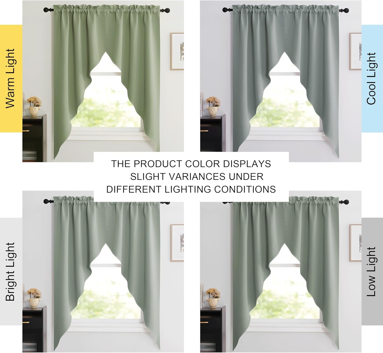 image:imageNICETOWN Blackout Window Treatment Pole Pocket Kitchen Tier Curtains Tailored Scalloped ValanceSwags for Living Room One Pair 36 Wide by 63inches Long Each Panel GreyGreyish Green