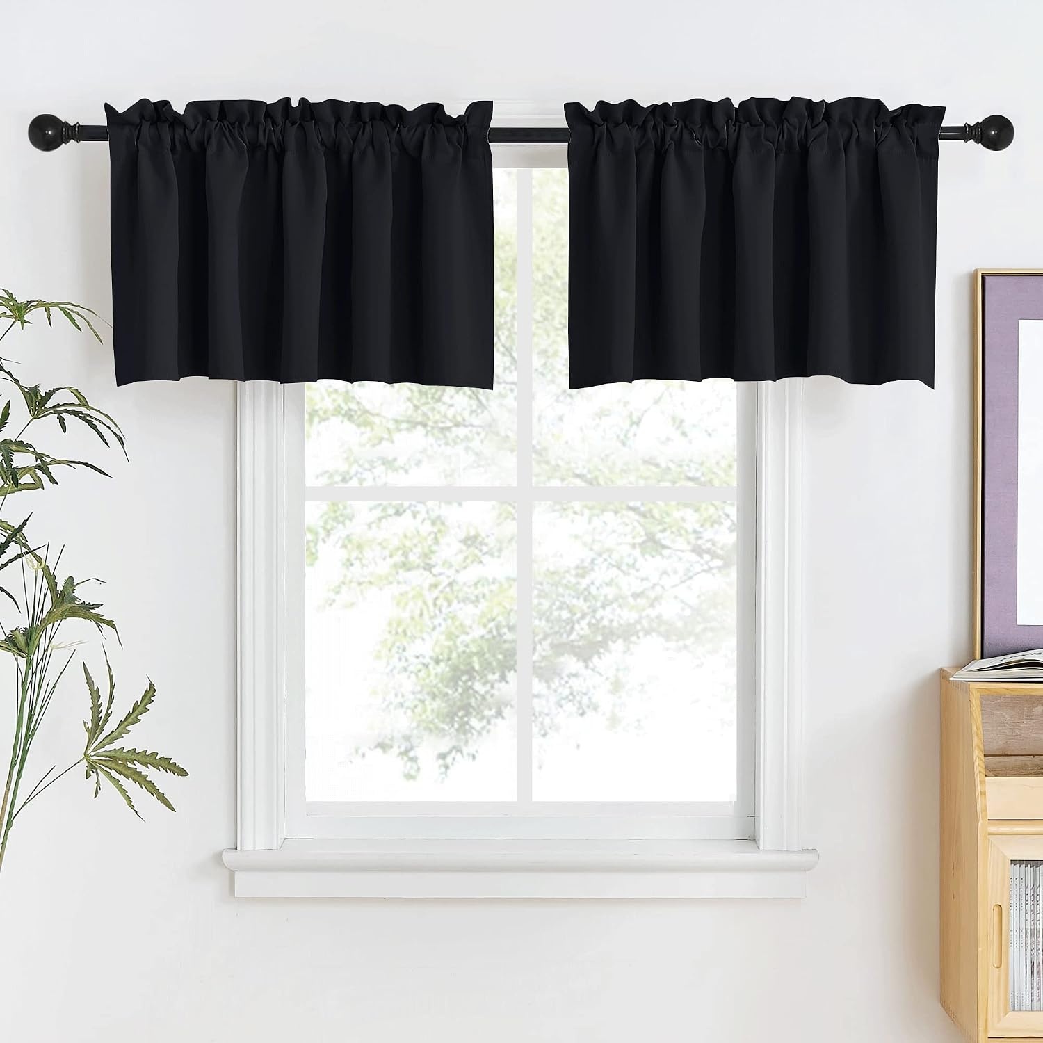 image:imageNICETOWN Blackout Window Treatment Pole Pocket Kitchen Tier Curtains Tailored Scalloped ValanceSwags for Living Room One Pair 36 Wide by 63inches Long Each Panel GreyBlack