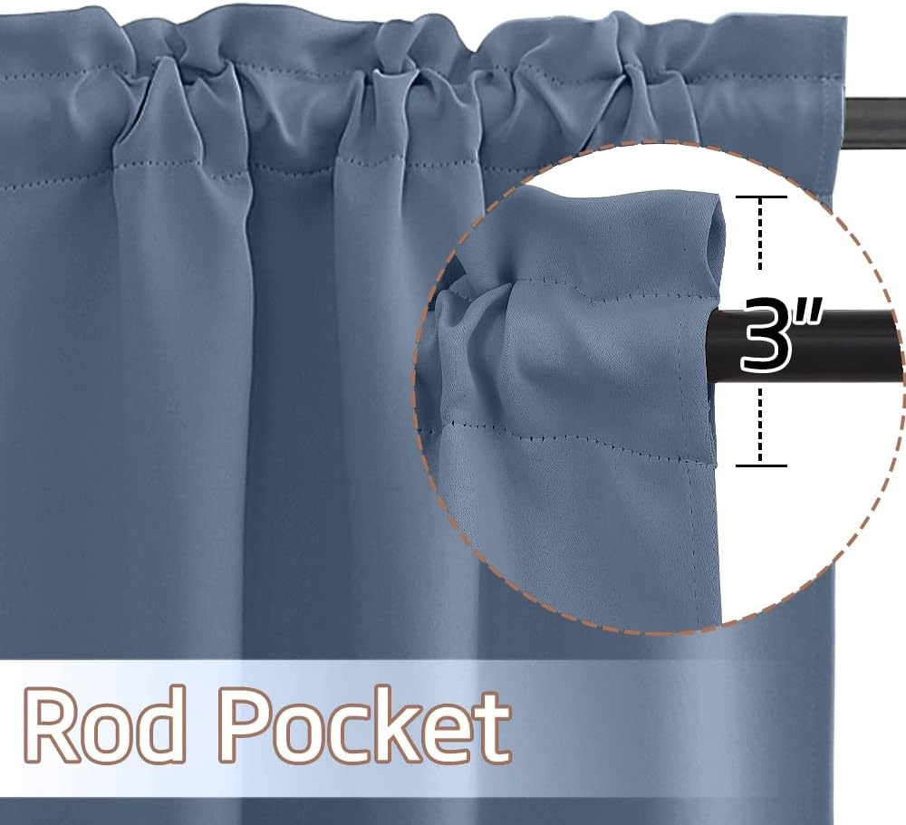 image:imageNICETOWN Blackout Window Treatment Pole Pocket Kitchen Tier Curtains Tailored Scalloped ValanceSwags for Living Room One Pair 36 Wide by 63inches Long Each Panel GreyStone Blue