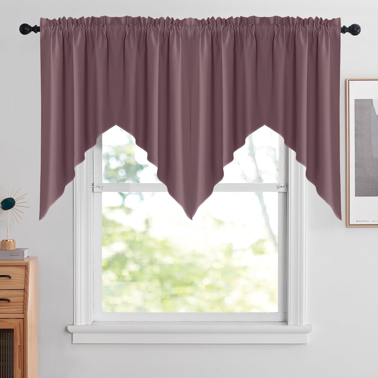 image:imageNICETOWN Blackout Window Treatment Pole Pocket Kitchen Tier Curtains Tailored Scalloped ValanceSwags for Living Room One Pair 36 Wide by 63inches Long Each Panel GreyDry Rose