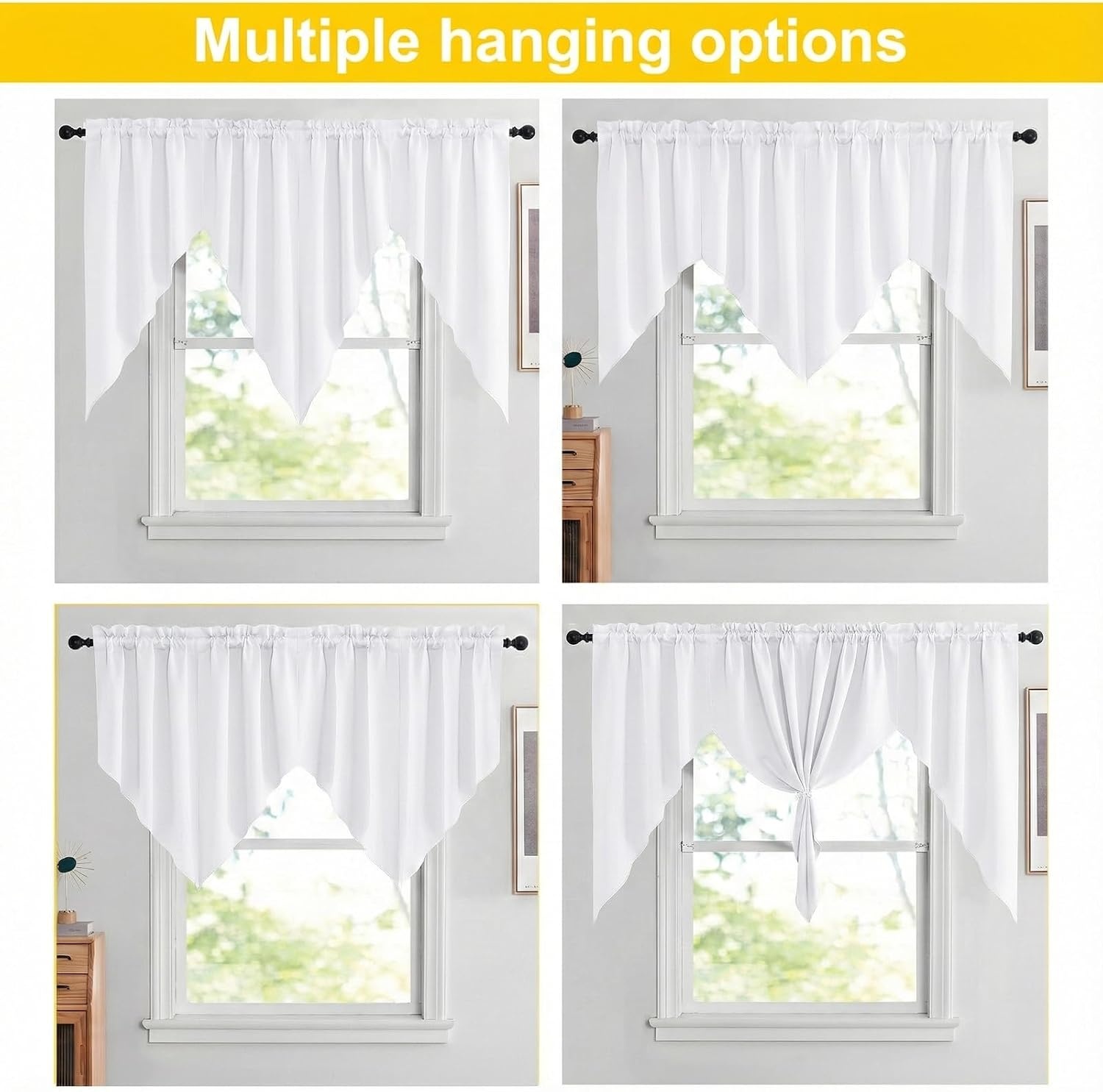 image:imageNICETOWN Blackout Window Treatment Pole Pocket Kitchen Tier Curtains Tailored Scalloped ValanceSwags for Living Room One Pair 36 Wide by 63inches Long Each Panel GreyPure White
