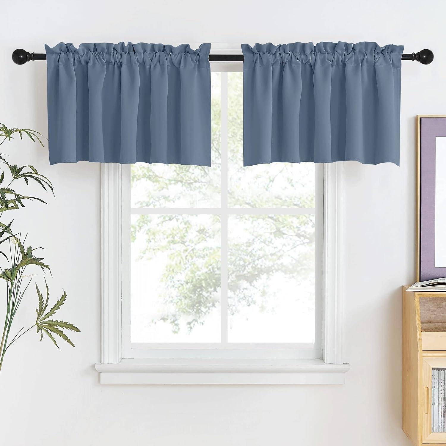 image:imageNICETOWN Blackout Window Treatment Pole Pocket Kitchen Tier Curtains Tailored Scalloped ValanceSwags for Living Room One Pair 36 Wide by 63inches Long Each Panel GreyStone Blue