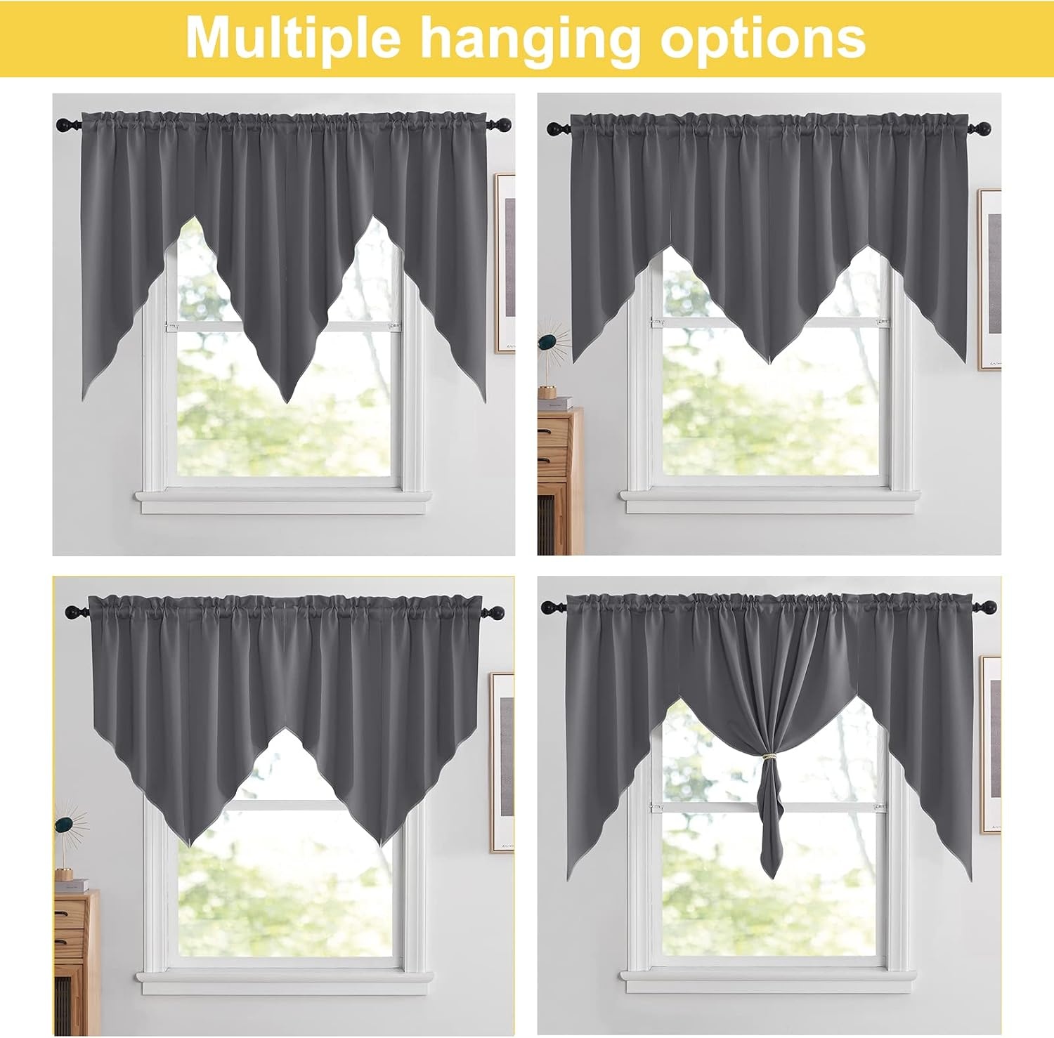 image:imageNICETOWN Blackout Window Treatment Pole Pocket Kitchen Tier Curtains Tailored Scalloped ValanceSwags for Living Room One Pair 36 Wide by 63inches Long Each Panel GreyGrey