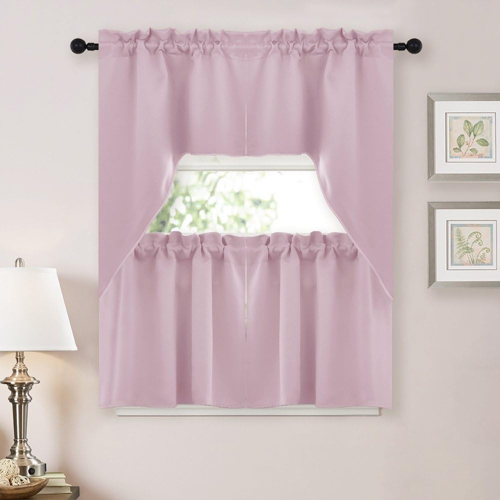image:imageNICETOWN Blackout Window Treatment Pole Pocket Kitchen Tier Curtains Tailored Scalloped ValanceSwags for Living Room One Pair 36 Wide by 63inches Long Each Panel GreyPink