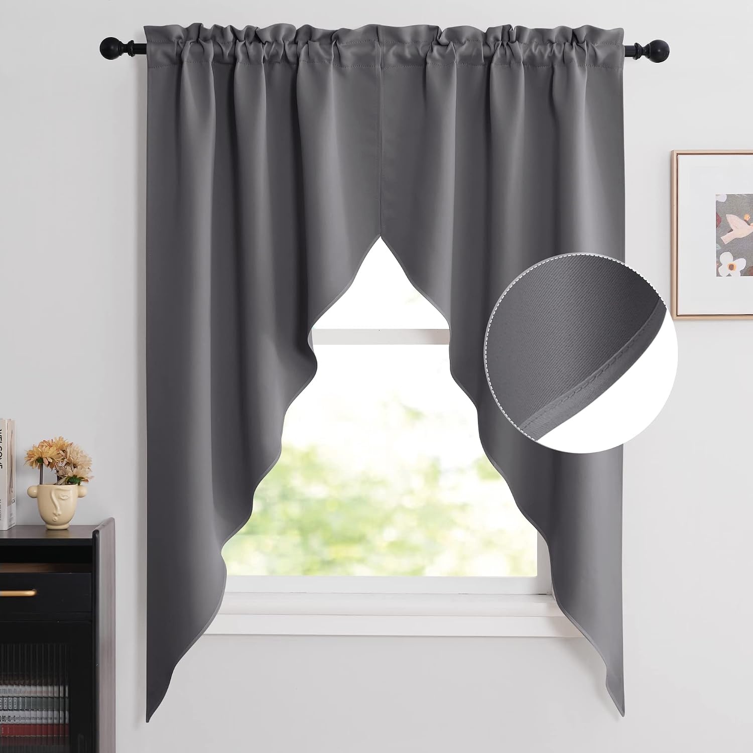 image:imageNICETOWN Blackout Window Treatment Pole Pocket Kitchen Tier Curtains Tailored Scalloped ValanceSwags for Living Room One Pair 36 Wide by 63inches Long Each Panel GreyGrey