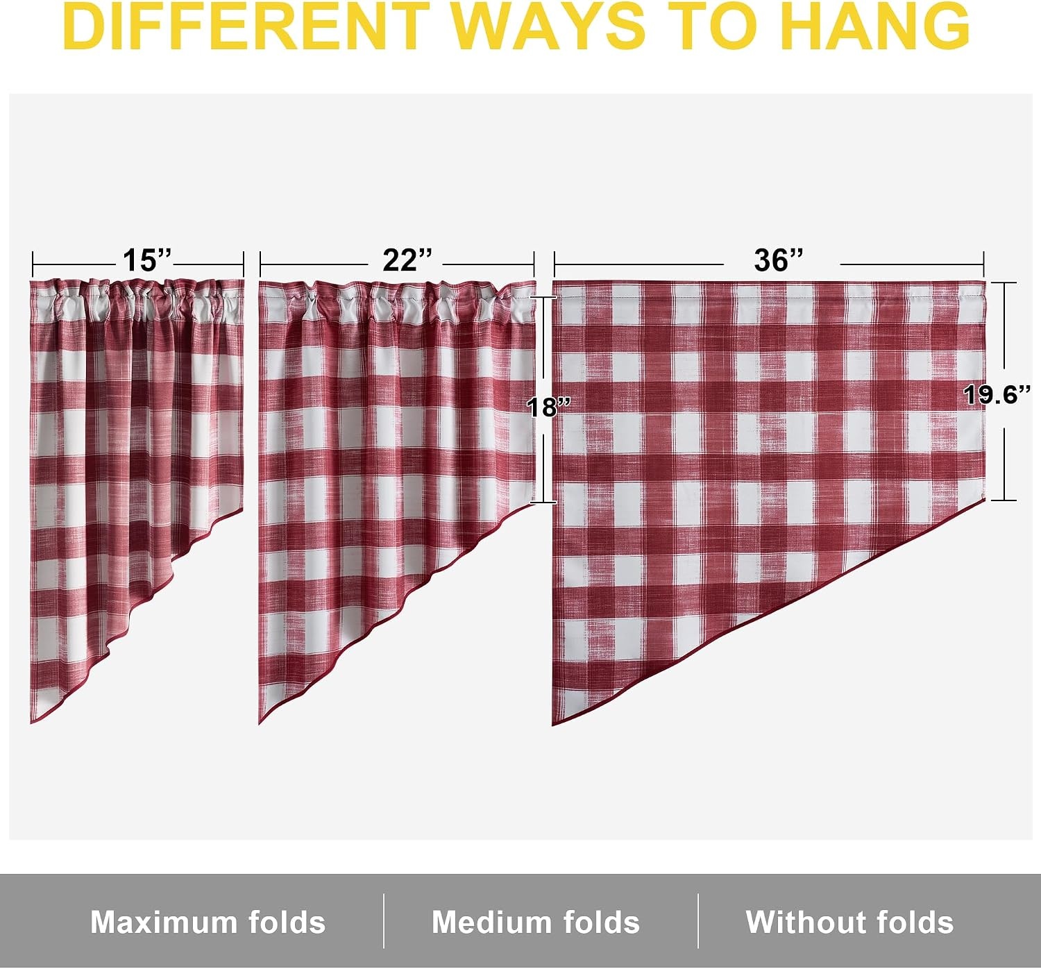 image:imageNICETOWN Blackout Window Treatment Pole Pocket Kitchen Tier Curtains Tailored Scalloped ValanceSwags for Living Room One Pair 36 Wide by 63inches Long Each Panel GreyRed White
