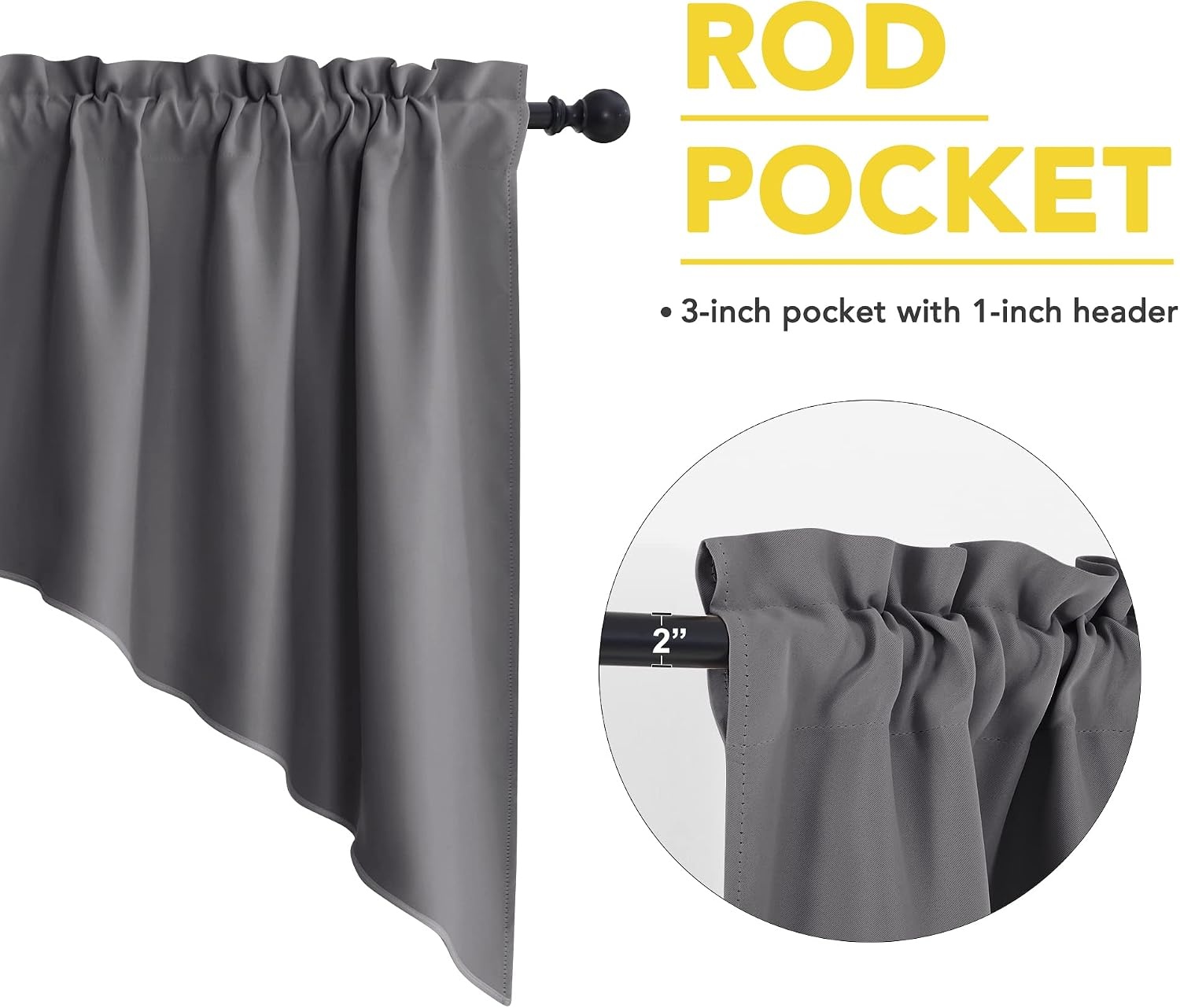 image:imageNICETOWN Blackout Window Treatment Pole Pocket Kitchen Tier Curtains Tailored Scalloped ValanceSwags for Living Room One Pair 36 Wide by 63inches Long Each Panel GreyGrey