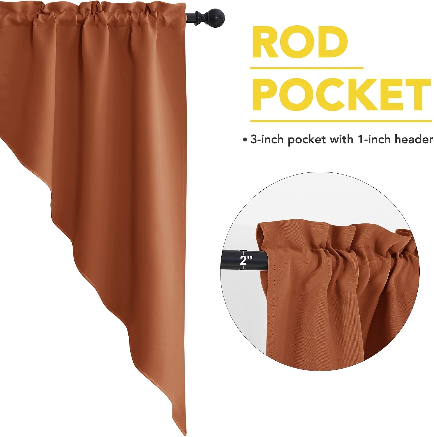 image:imageNICETOWN Blackout Window Treatment Pole Pocket Kitchen Tier Curtains Tailored Scalloped ValanceSwags for Living Room One Pair 36 Wide by 63inches Long Each Panel GreyBurnt Orange