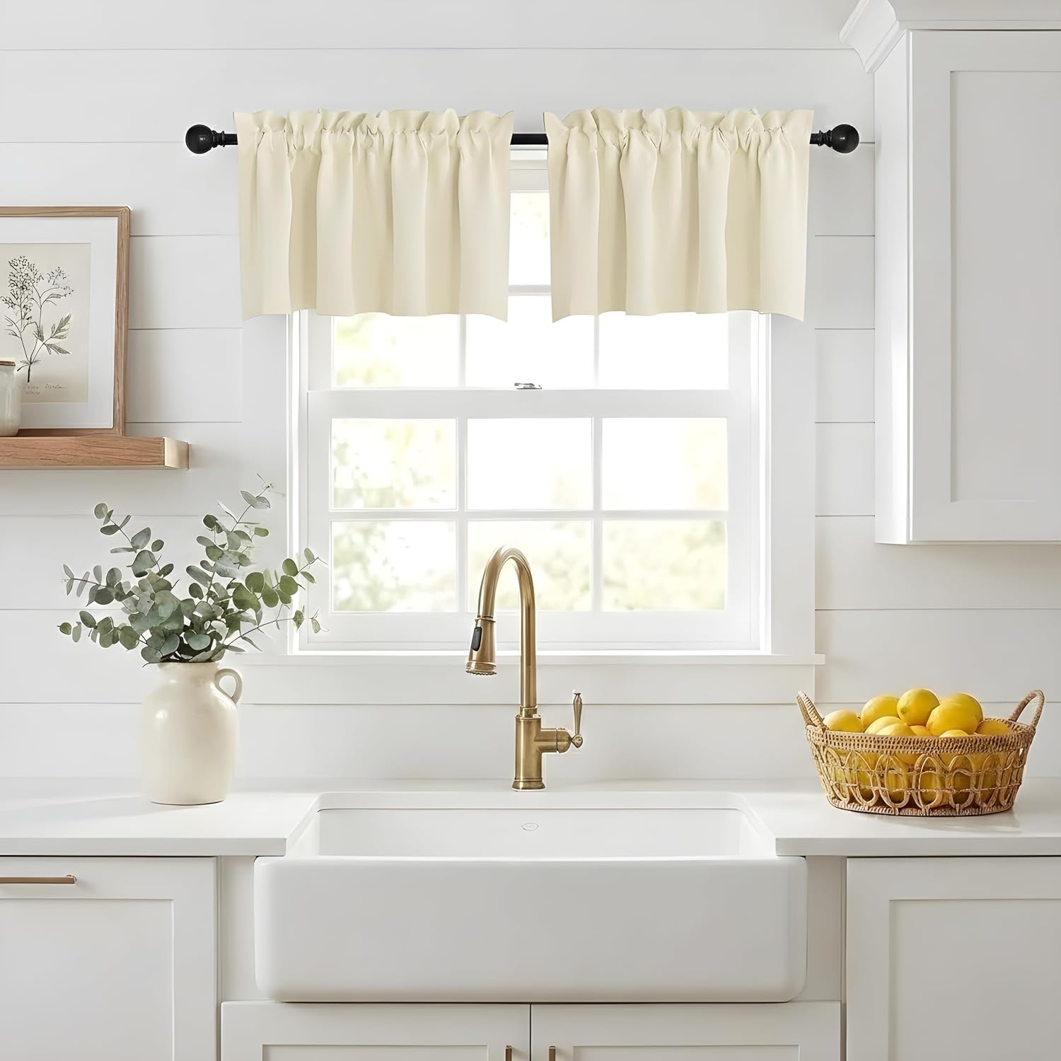 image:imageNICETOWN Blackout Window Treatment Pole Pocket Kitchen Tier Curtains Tailored Scalloped ValanceSwags for Living Room One Pair 36 Wide by 63inches Long Each Panel GreyLight Beige