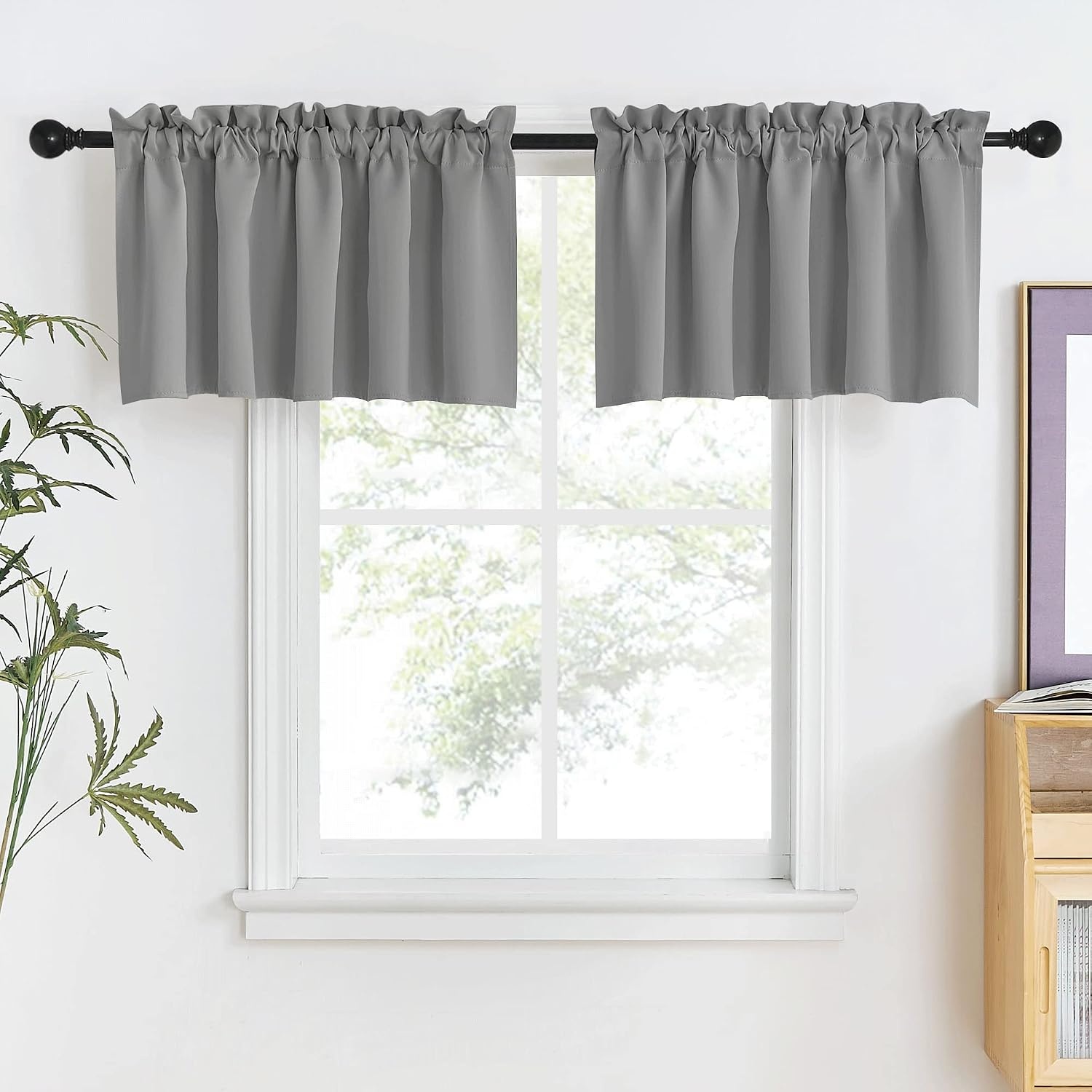 image:imageNICETOWN Blackout Window Treatment Pole Pocket Kitchen Tier Curtains Tailored Scalloped ValanceSwags for Living Room One Pair 36 Wide by 63inches Long Each Panel GreySilver Grey