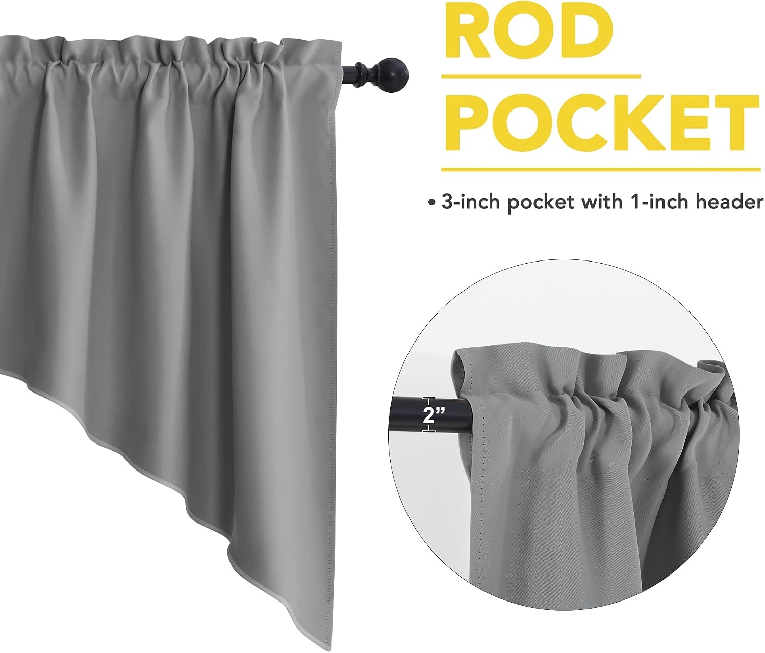 image:imageNICETOWN Blackout Window Treatment Pole Pocket Kitchen Tier Curtains Tailored Scalloped ValanceSwags for Living Room One Pair 36 Wide by 63inches Long Each Panel GreySilver Grey