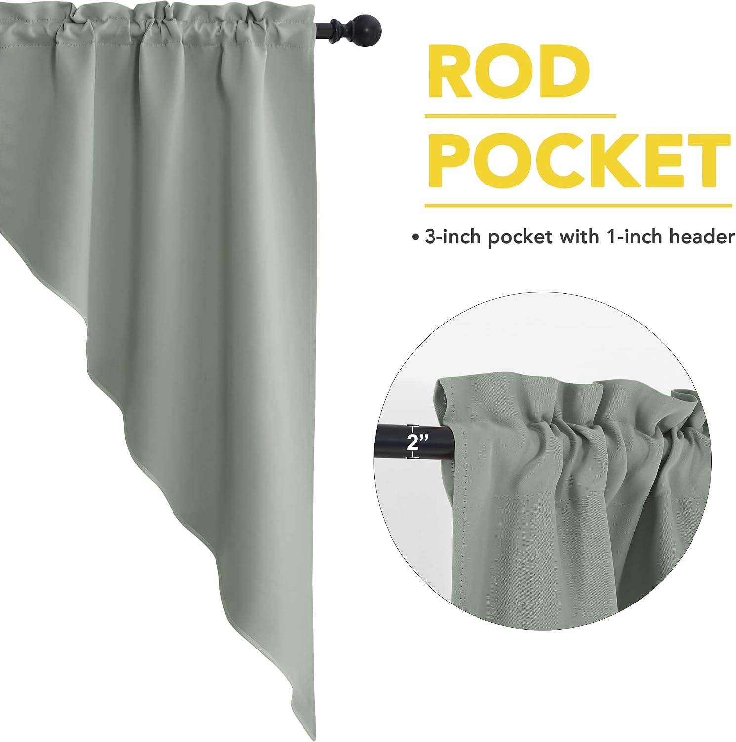 image:imageNICETOWN Blackout Window Treatment Pole Pocket Kitchen Tier Curtains Tailored Scalloped ValanceSwags for Living Room One Pair 36 Wide by 63inches Long Each Panel GreyGreyish Green