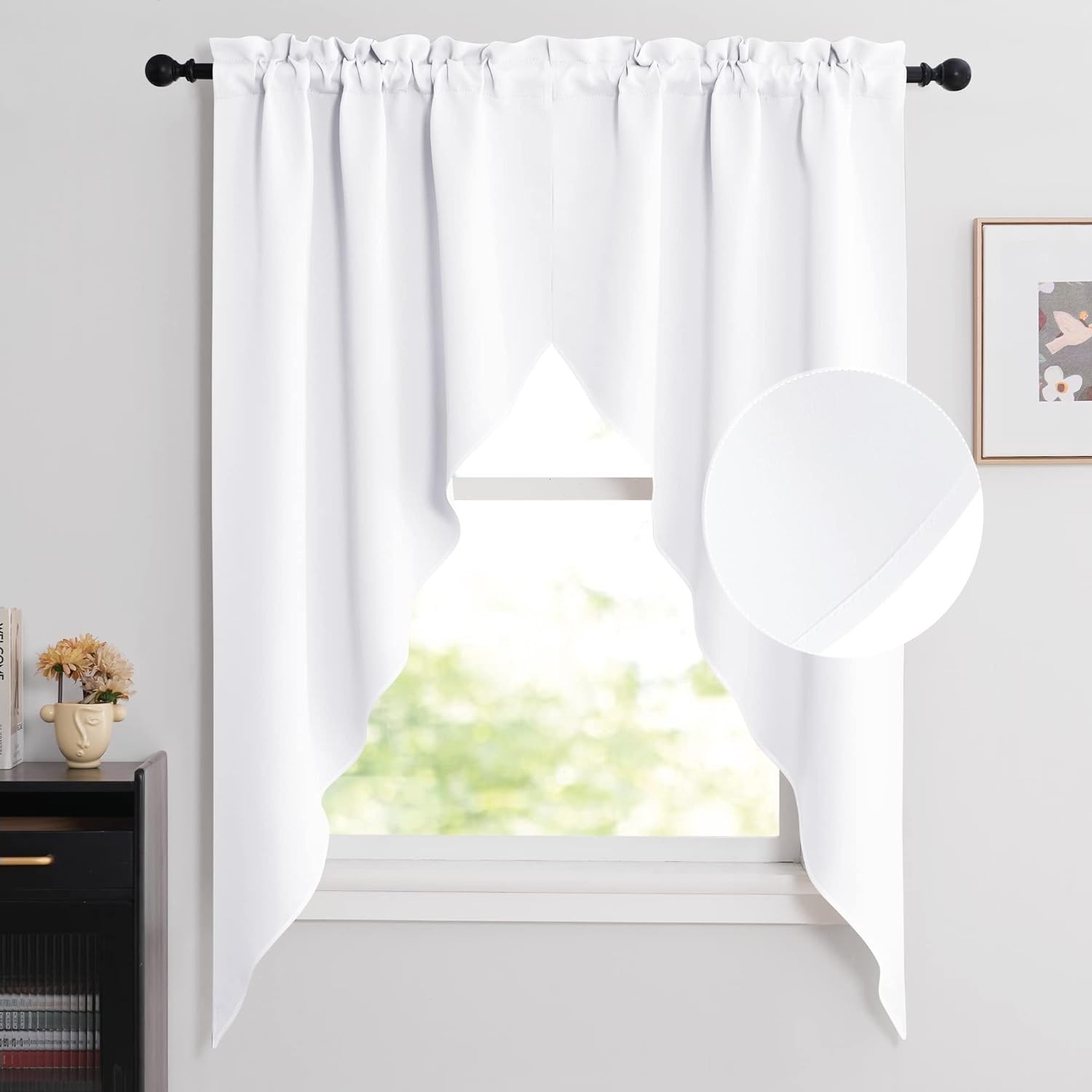 image:imageNICETOWN Blackout Window Treatment Pole Pocket Kitchen Tier Curtains Tailored Scalloped ValanceSwags for Living Room One Pair 36 Wide by 63inches Long Each Panel GreyPure White
