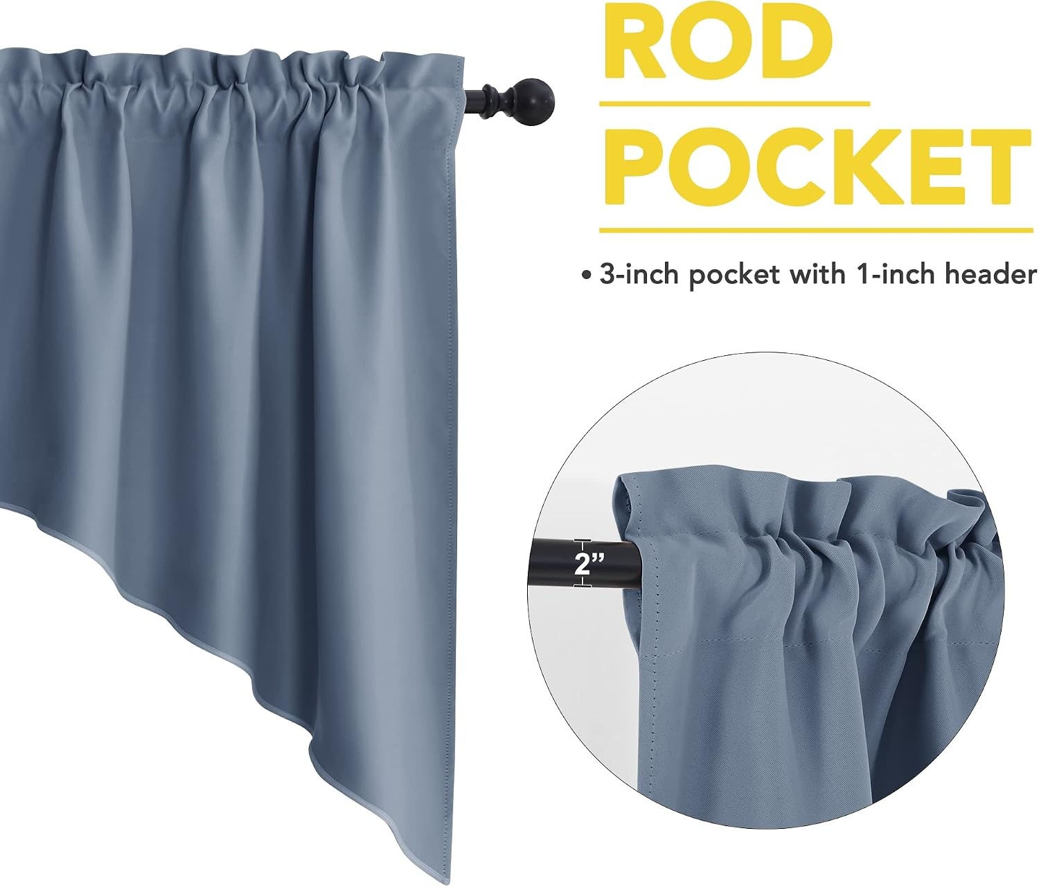 image:imageNICETOWN Blackout Window Treatment Pole Pocket Kitchen Tier Curtains Tailored Scalloped ValanceSwags for Living Room One Pair 36 Wide by 63inches Long Each Panel GreyStone Blue