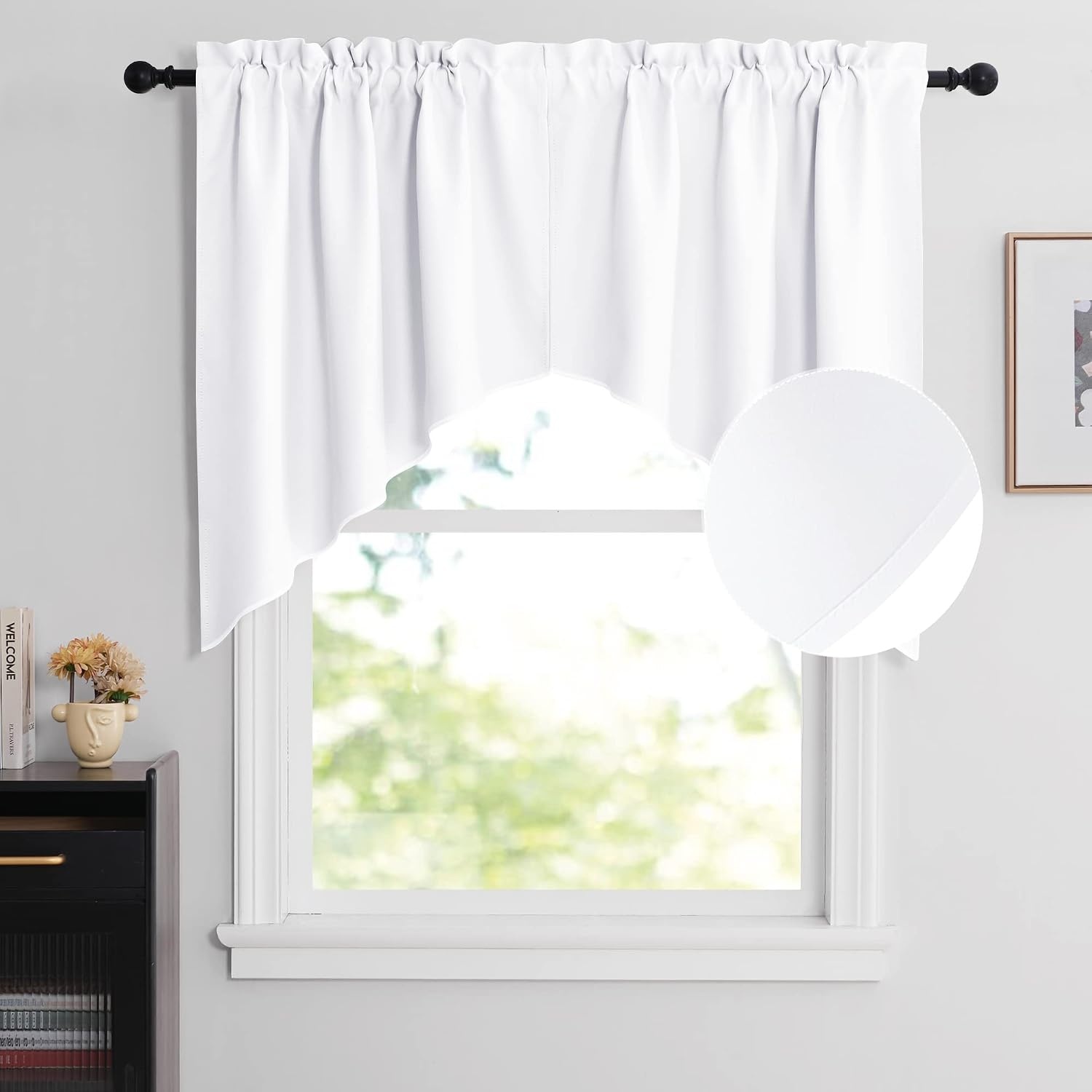 image:imageNICETOWN Blackout Window Treatment Pole Pocket Kitchen Tier Curtains Tailored Scalloped ValanceSwags for Living Room One Pair 36 Wide by 63inches Long Each Panel GreyPure White