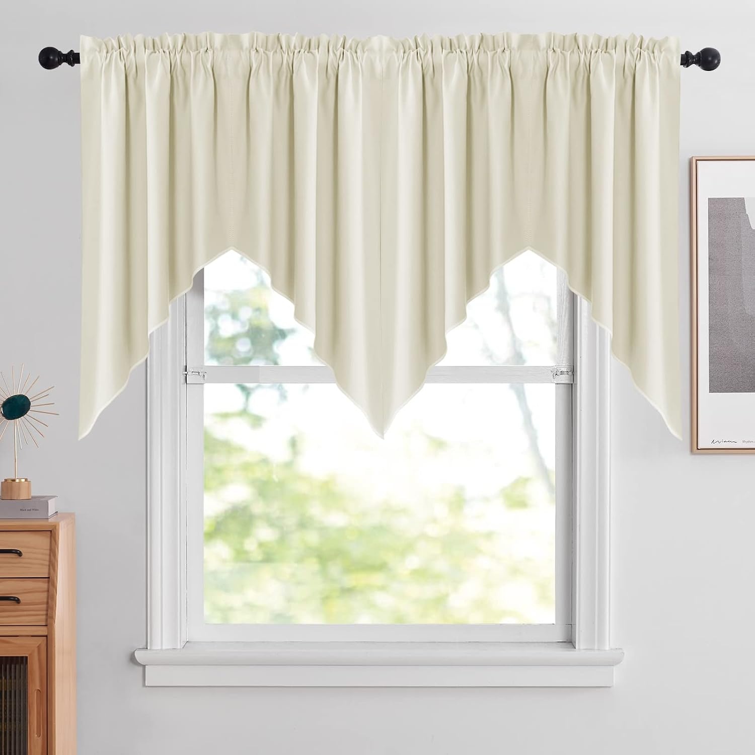 image:imageNICETOWN Blackout Window Treatment Pole Pocket Kitchen Tier Curtains Tailored Scalloped ValanceSwags for Living Room One Pair 36 Wide by 63inches Long Each Panel GreyLight Beige