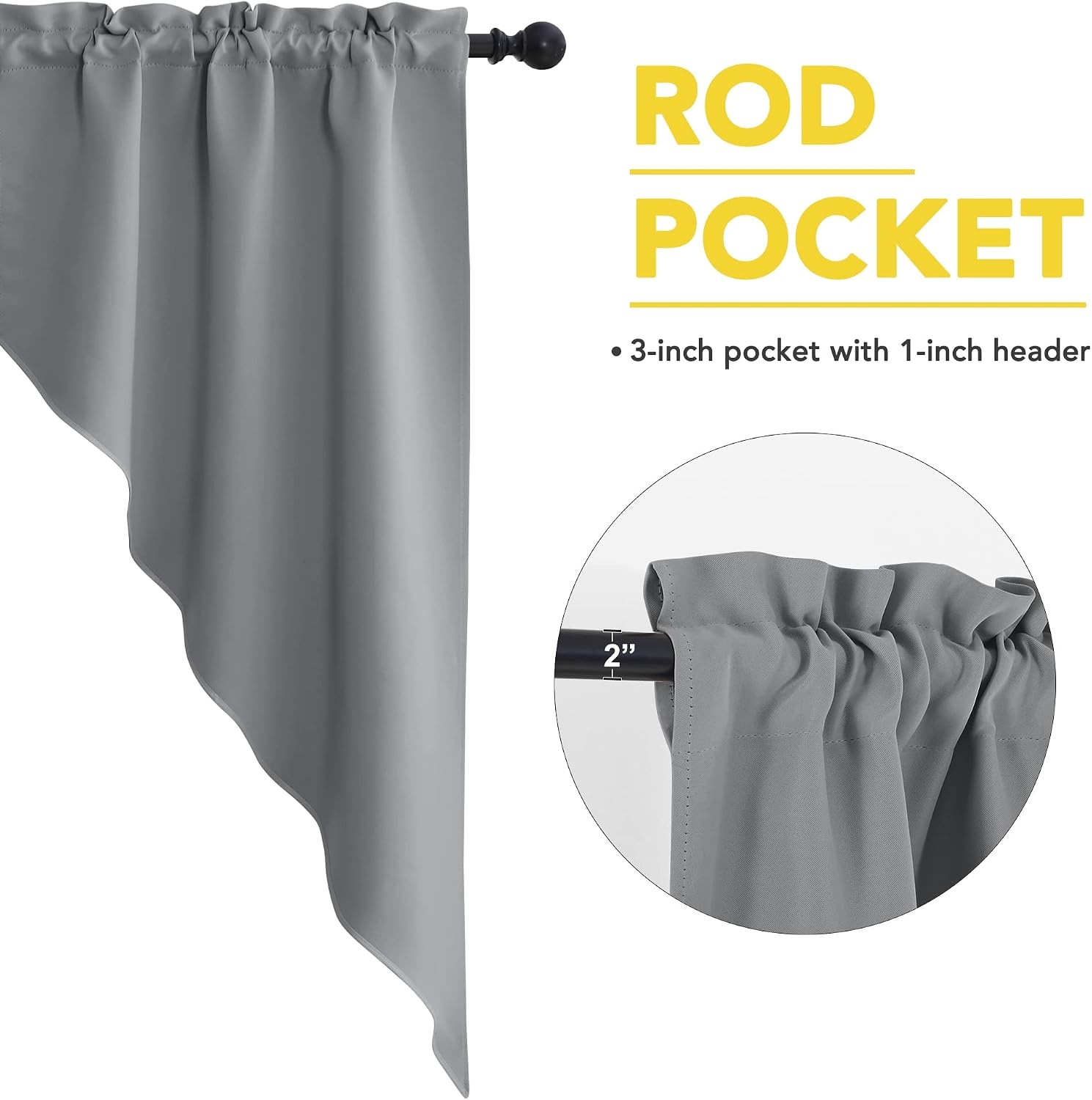 image:imageNICETOWN Blackout Window Treatment Pole Pocket Kitchen Tier Curtains Tailored Scalloped ValanceSwags for Living Room One Pair 36 Wide by 63inches Long Each Panel GreySilver Grey