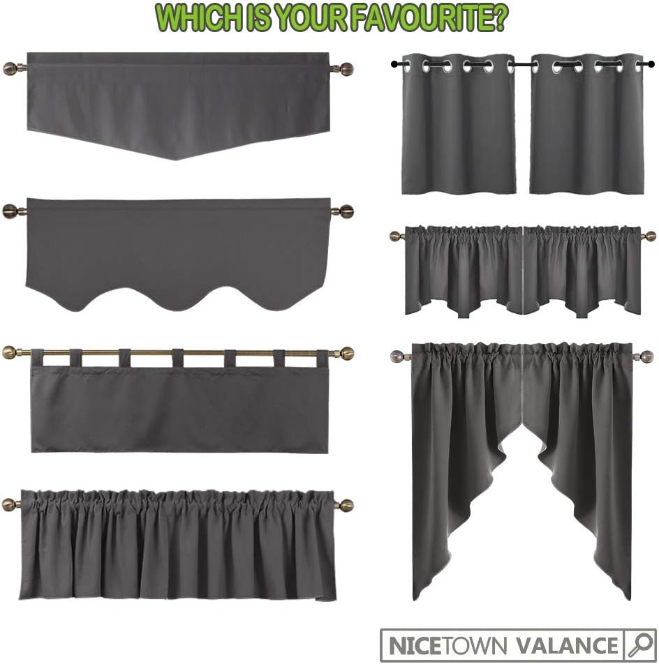 image:imageNICETOWN Blackout Window Treatment Pole Pocket Kitchen Tier Curtains Tailored Scalloped ValanceSwags for Living Room One Pair 36 Wide by 63inches Long Each Panel GreyBurgundy Red