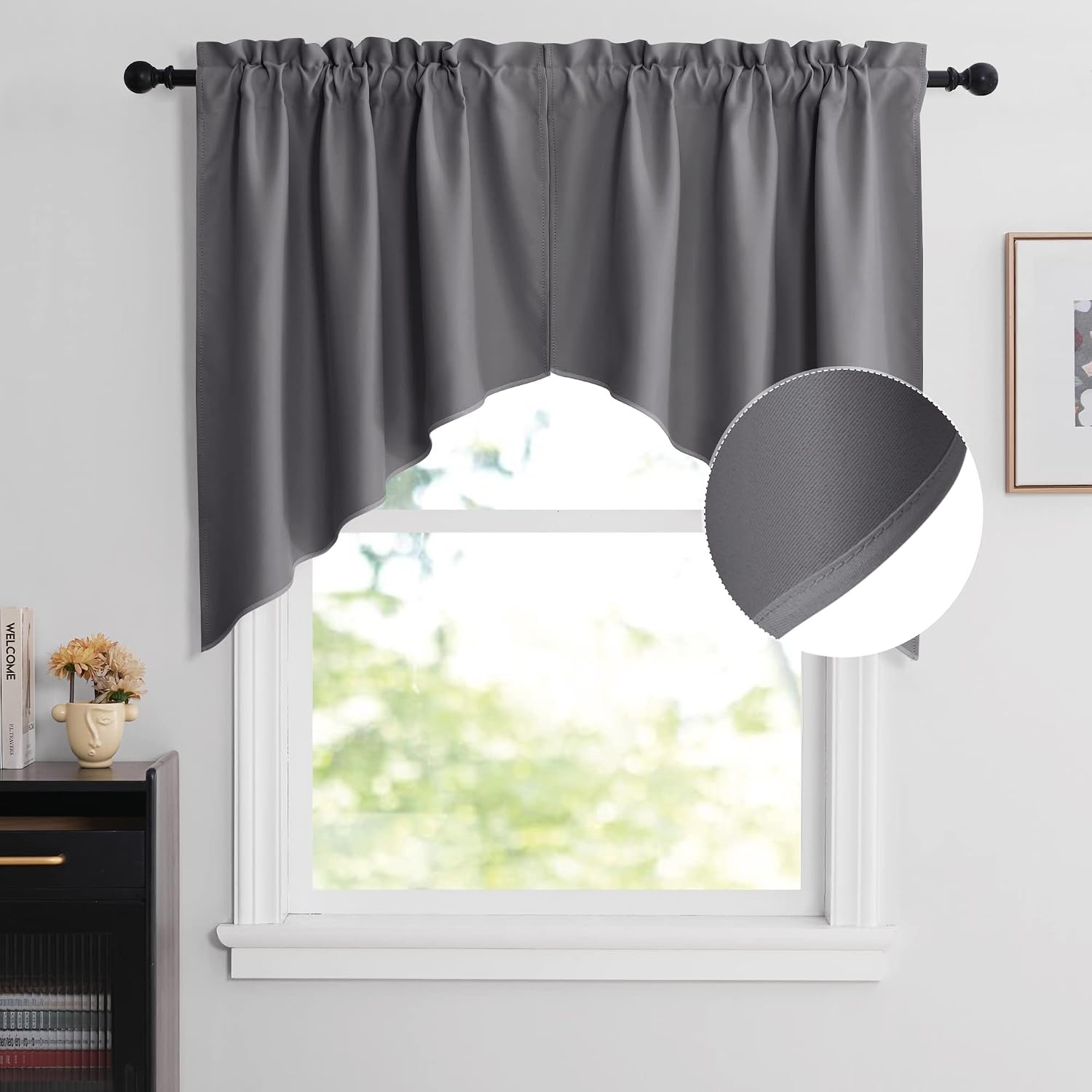 image:imageNICETOWN Blackout Window Treatment Pole Pocket Kitchen Tier Curtains Tailored Scalloped ValanceSwags for Living Room One Pair 36 Wide by 63inches Long Each Panel GreyGrey