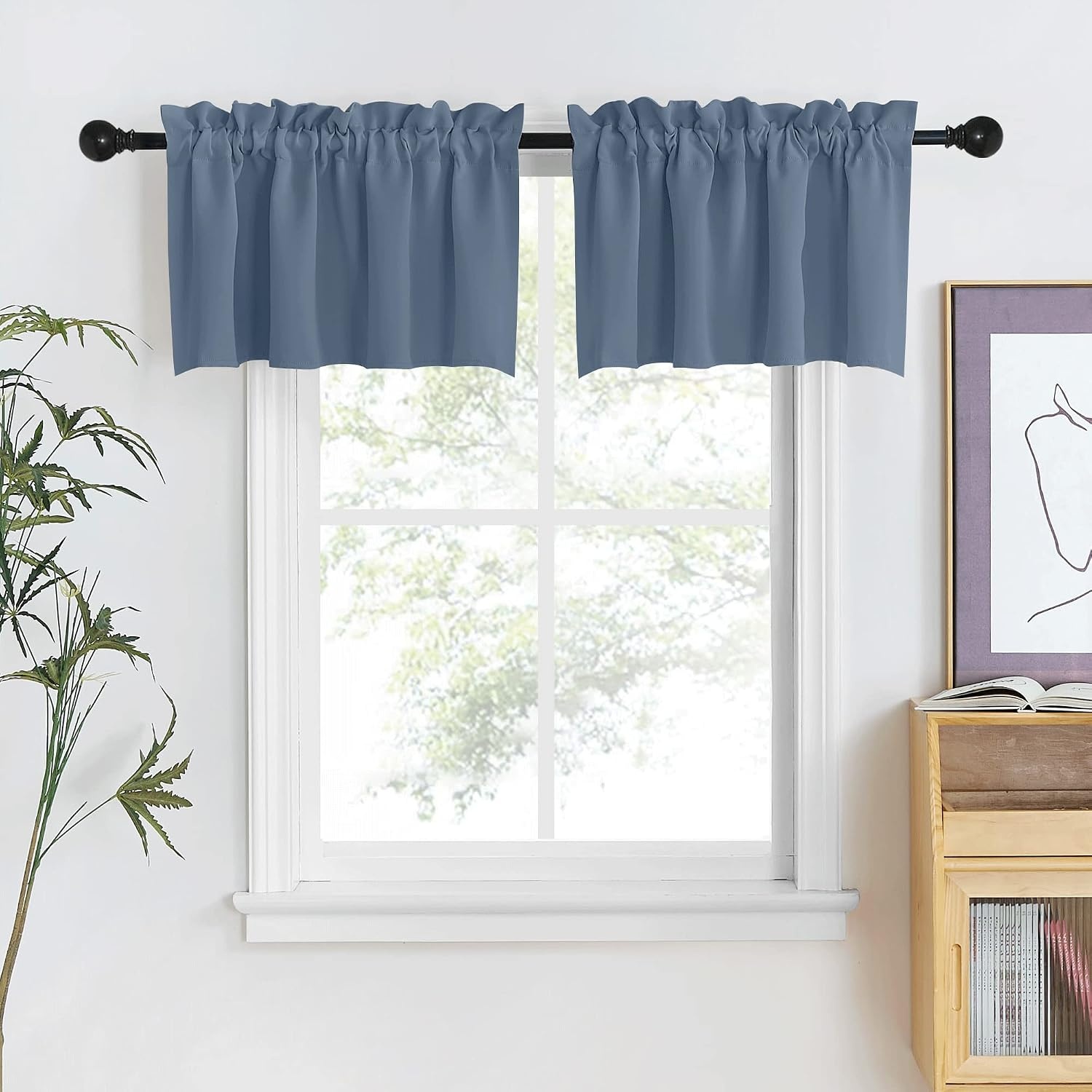 image:imageNICETOWN Blackout Window Treatment Pole Pocket Kitchen Tier Curtains Tailored Scalloped ValanceSwags for Living Room One Pair 36 Wide by 63inches Long Each Panel GreyStone Blue
