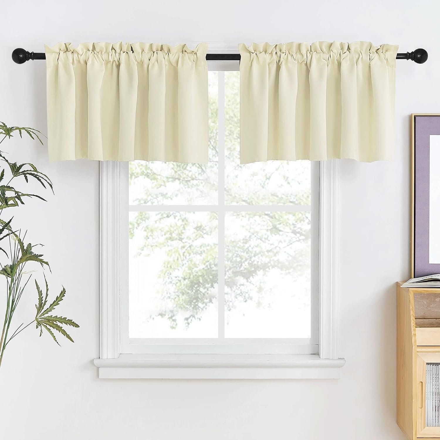 image:imageNICETOWN Blackout Window Treatment Pole Pocket Kitchen Tier Curtains Tailored Scalloped ValanceSwags for Living Room One Pair 36 Wide by 63inches Long Each Panel GreyLight Beige