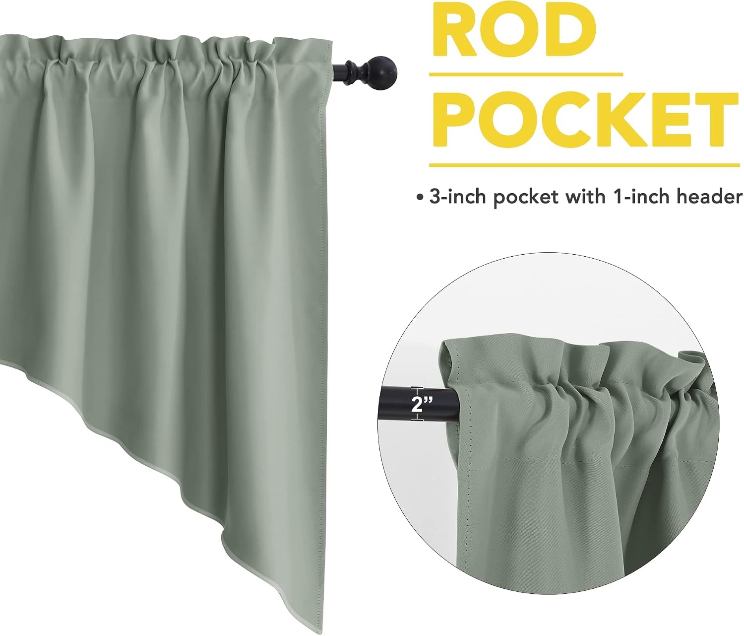 image:imageNICETOWN Blackout Window Treatment Pole Pocket Kitchen Tier Curtains Tailored Scalloped ValanceSwags for Living Room One Pair 36 Wide by 63inches Long Each Panel GreyGreyish Green