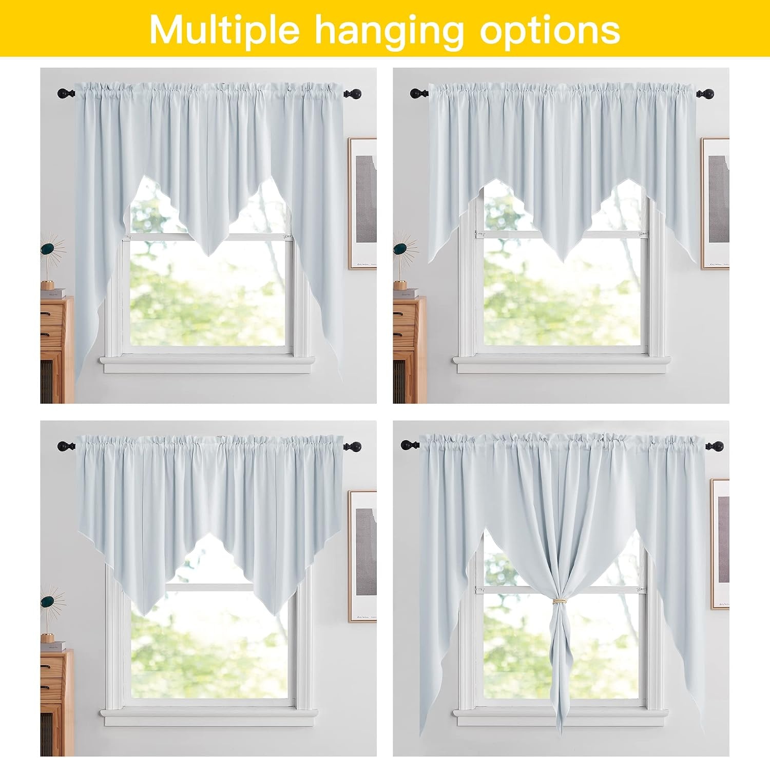 image:imageNICETOWN Blackout Window Treatment Pole Pocket Kitchen Tier Curtains Tailored Scalloped ValanceSwags for Living Room One Pair 36 Wide by 63inches Long Each Panel GreyGreyish White