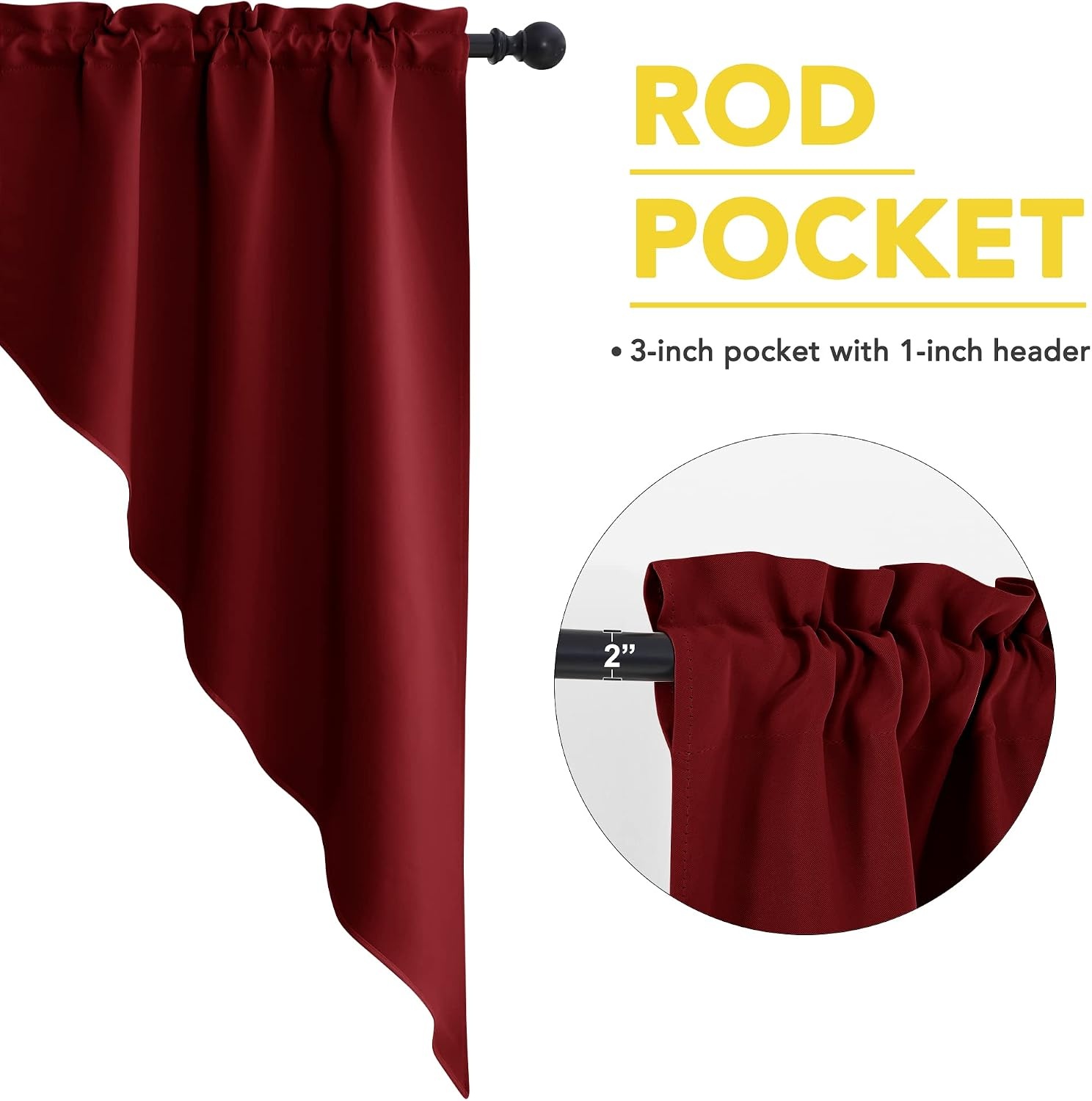 image:imageNICETOWN Blackout Window Treatment Pole Pocket Kitchen Tier Curtains Tailored Scalloped ValanceSwags for Living Room One Pair 36 Wide by 63inches Long Each Panel GreyBurgundy Red