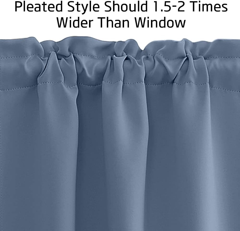 image:imageNICETOWN Blackout Window Treatment Pole Pocket Kitchen Tier Curtains Tailored Scalloped ValanceSwags for Living Room One Pair 36 Wide by 63inches Long Each Panel GreyStone Blue