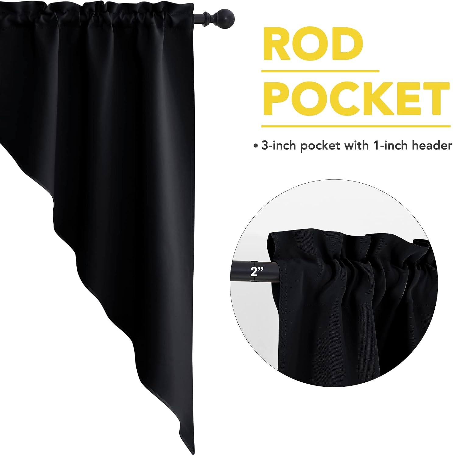 image:imageNICETOWN Blackout Window Treatment Pole Pocket Kitchen Tier Curtains Tailored Scalloped ValanceSwags for Living Room One Pair 36 Wide by 63inches Long Each Panel GreyBlack