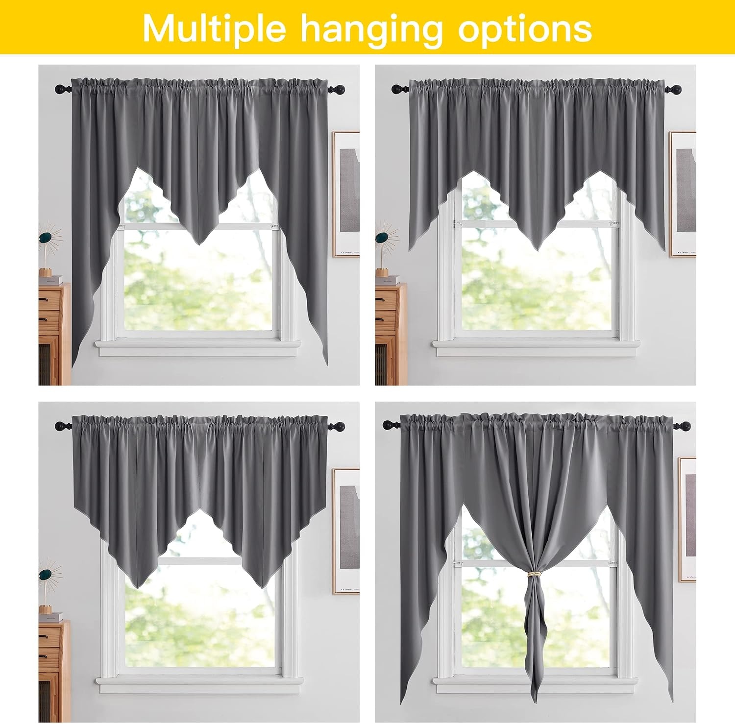 image:imageNICETOWN Blackout Window Treatment Pole Pocket Kitchen Tier Curtains Tailored Scalloped ValanceSwags for Living Room One Pair 36 Wide by 63inches Long Each Panel GreyGrey