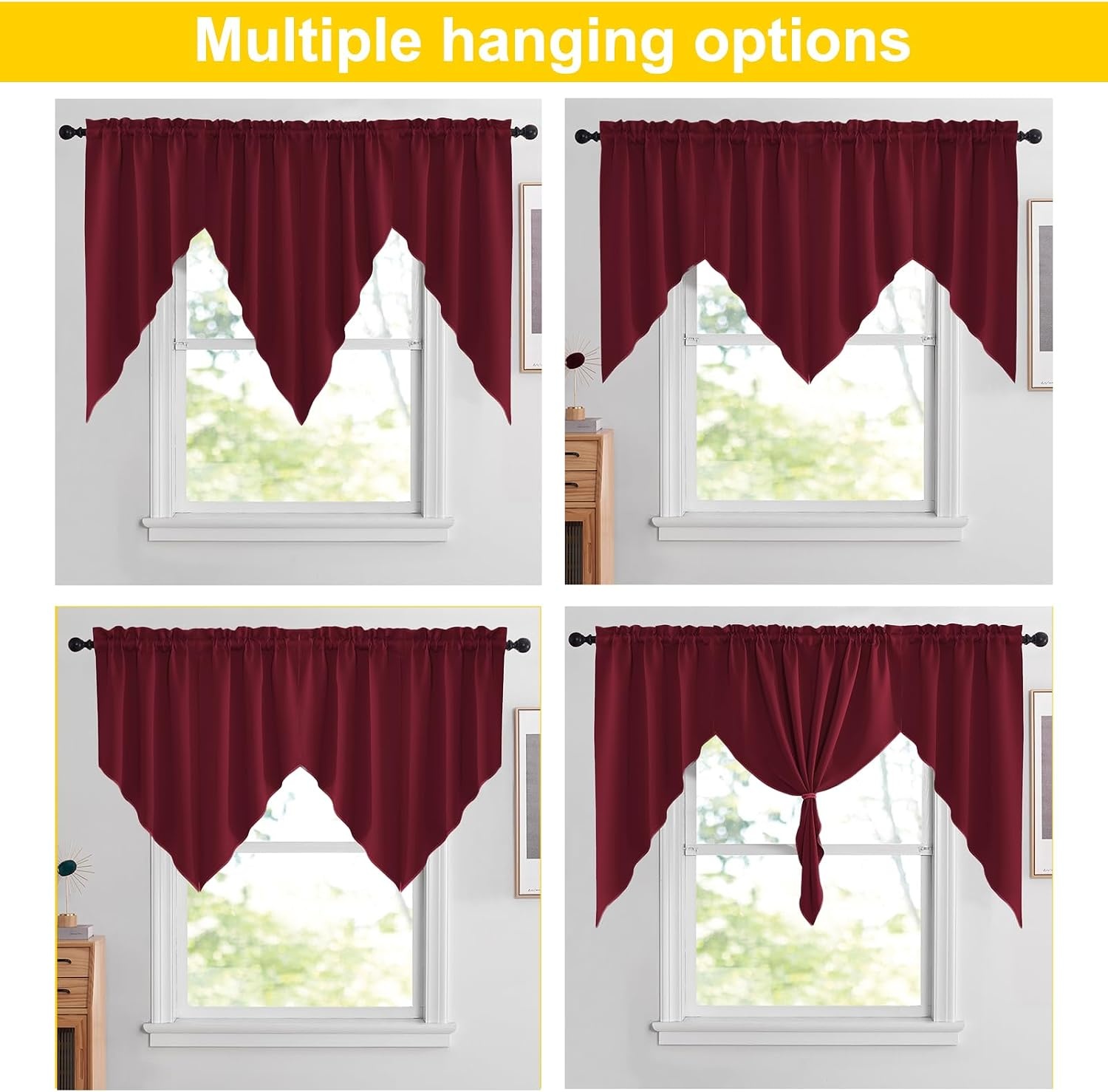 image:imageNICETOWN Blackout Window Treatment Pole Pocket Kitchen Tier Curtains Tailored Scalloped ValanceSwags for Living Room One Pair 36 Wide by 63inches Long Each Panel GreyBurgundy Red
