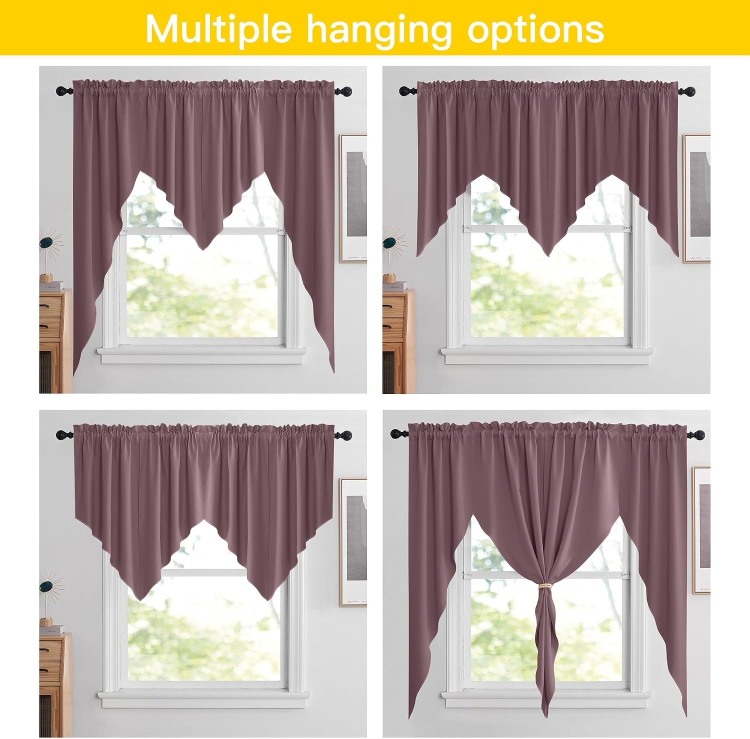 image:imageNICETOWN Blackout Window Treatment Pole Pocket Kitchen Tier Curtains Tailored Scalloped ValanceSwags for Living Room One Pair 36 Wide by 63inches Long Each Panel GreyDry Rose