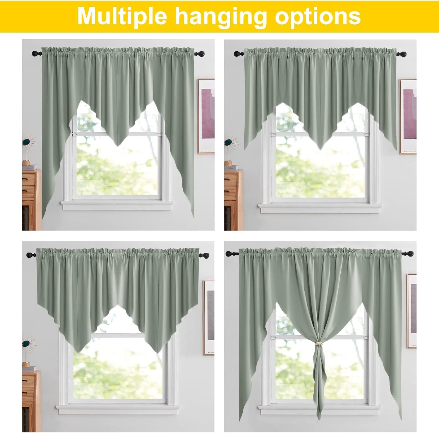 image:imageNICETOWN Blackout Window Treatment Pole Pocket Kitchen Tier Curtains Tailored Scalloped ValanceSwags for Living Room One Pair 36 Wide by 63inches Long Each Panel GreyGreyish Green