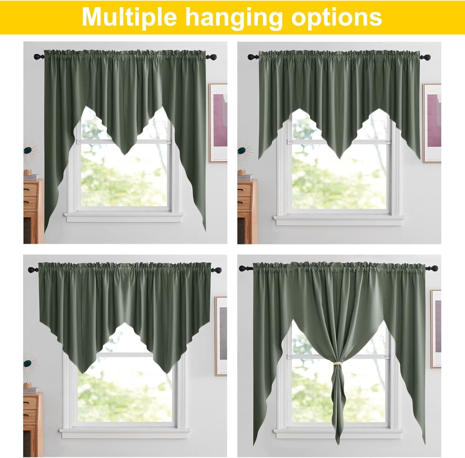 image:imageNICETOWN Blackout Window Treatment Pole Pocket Kitchen Tier Curtains Tailored Scalloped ValanceSwags for Living Room One Pair 36 Wide by 63inches Long Each Panel GreyDark Mallard