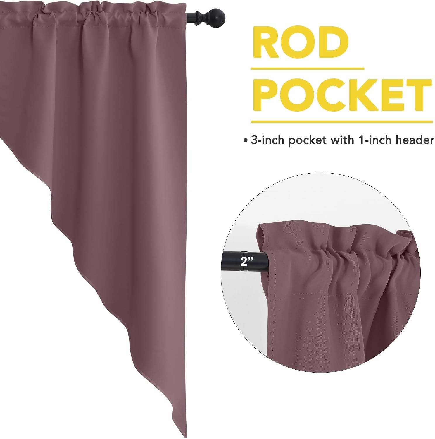 image:imageNICETOWN Blackout Window Treatment Pole Pocket Kitchen Tier Curtains Tailored Scalloped ValanceSwags for Living Room One Pair 36 Wide by 63inches Long Each Panel GreyDry Rose